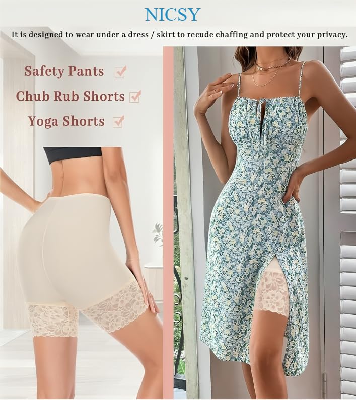 NICSY Women's Seamless Shapewear Shorts - Mid Thigh Boyshorts for Yoga, Cycling & Swim | Anti-Chafing Lace Underskirt for Dresses & Sports | Pack of 1 (Skin XS) | Perfect for Workouts, Beach Days & Everyday Comfort