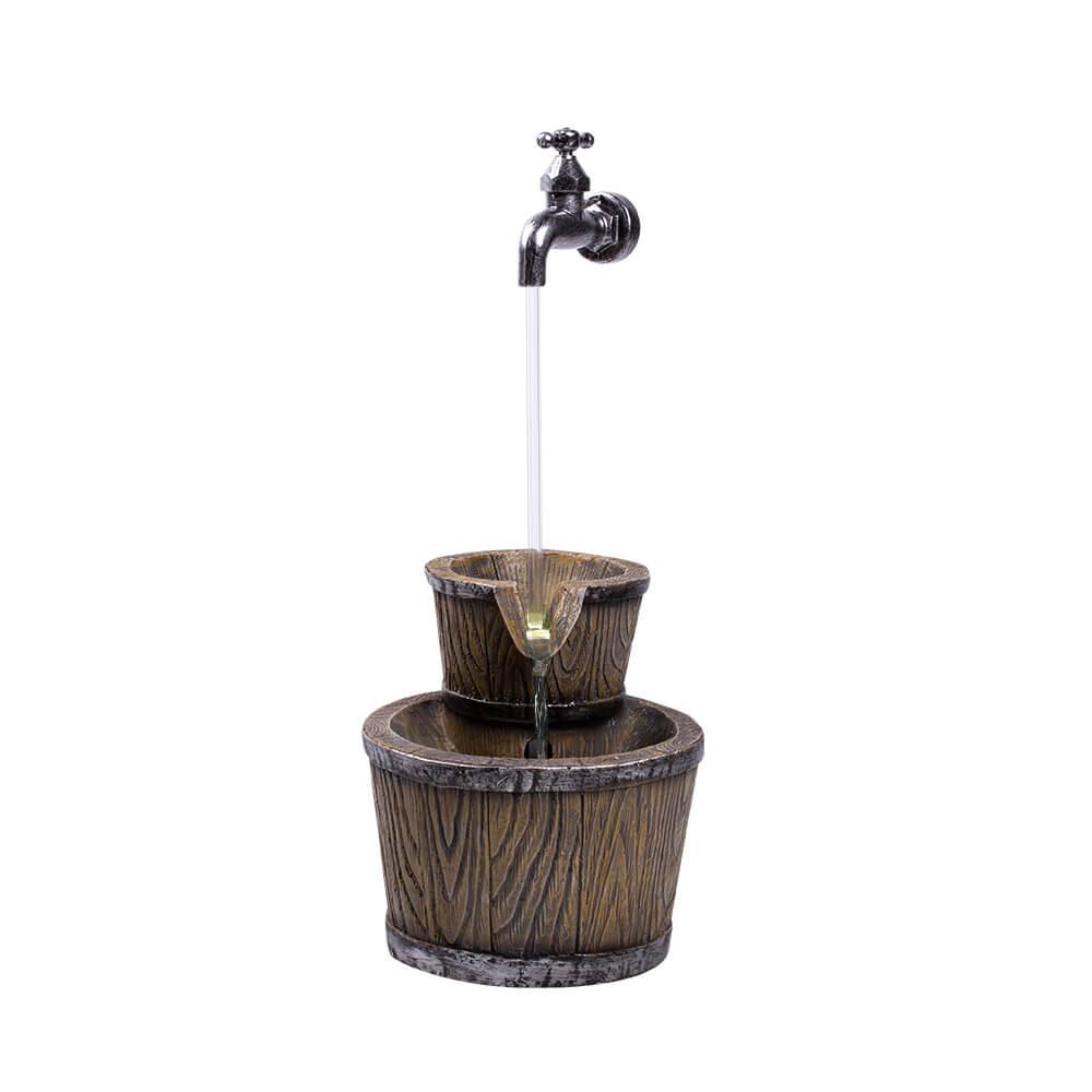 Floating Tap and Barrel Water Feature with LED Lights - Outdoor Garden Fountain Decor for Patio, Yard, and Poolside Relaxation