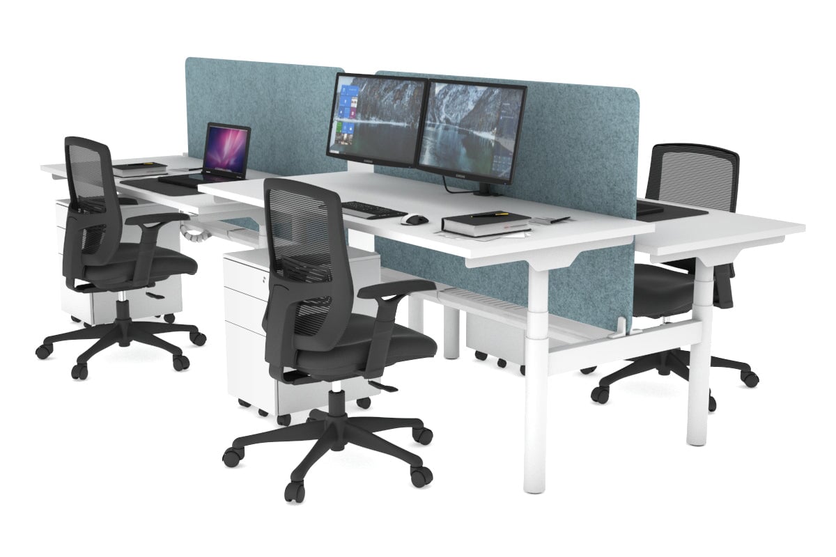 Flexi Premium Height Adjustable 4-Person H Bench Workstation - White Frame [1800L x 700W] - Ideal for Office, Coworking Spaces & Home Offices