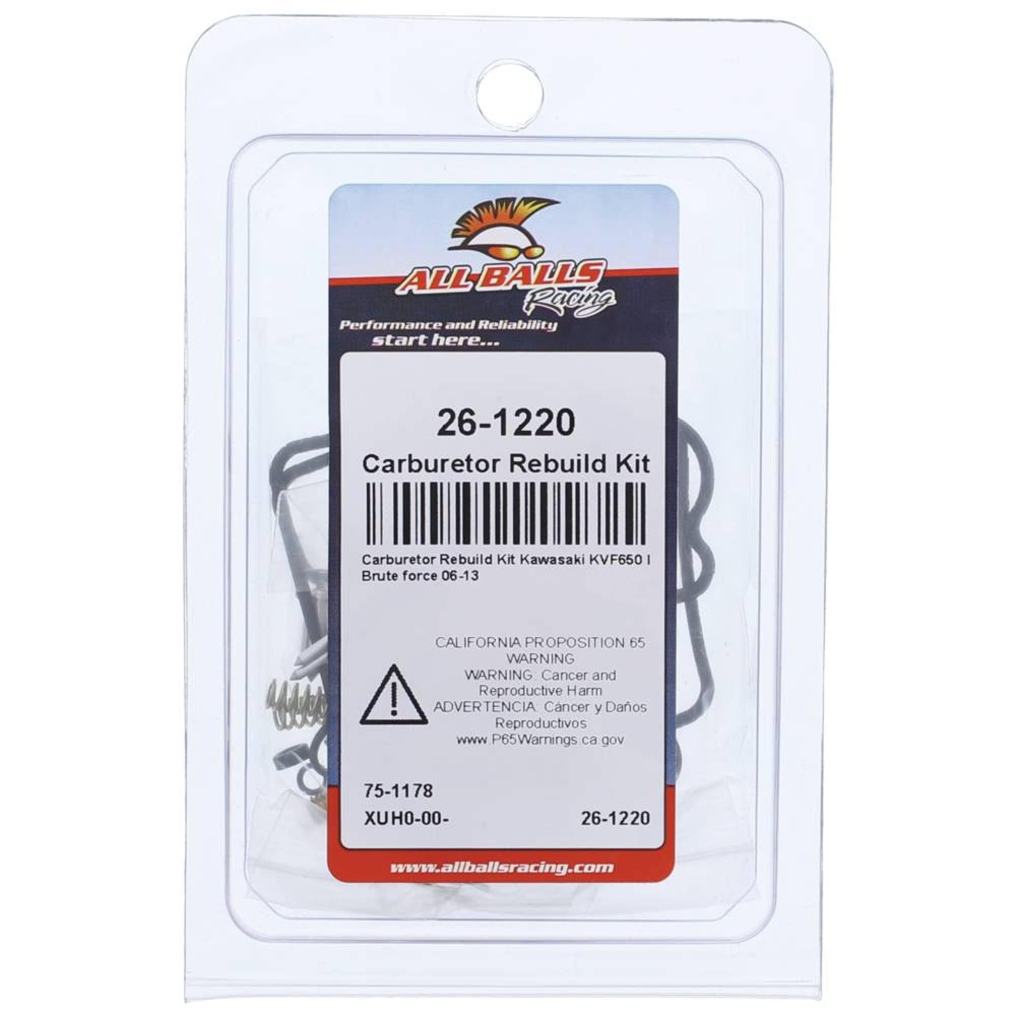 All Balls 26-1220 Carburetor Rebuild Kit for Motorcycle, ATV & Dirt Bike - Complete Carb Repair Kit with Gaskets, O-Rings & Needle Valve - Perfect for Honda, Yamaha, Suzuki & Kawasaki Engines - DIY Carburetor Maintenance & Performance Upgrade