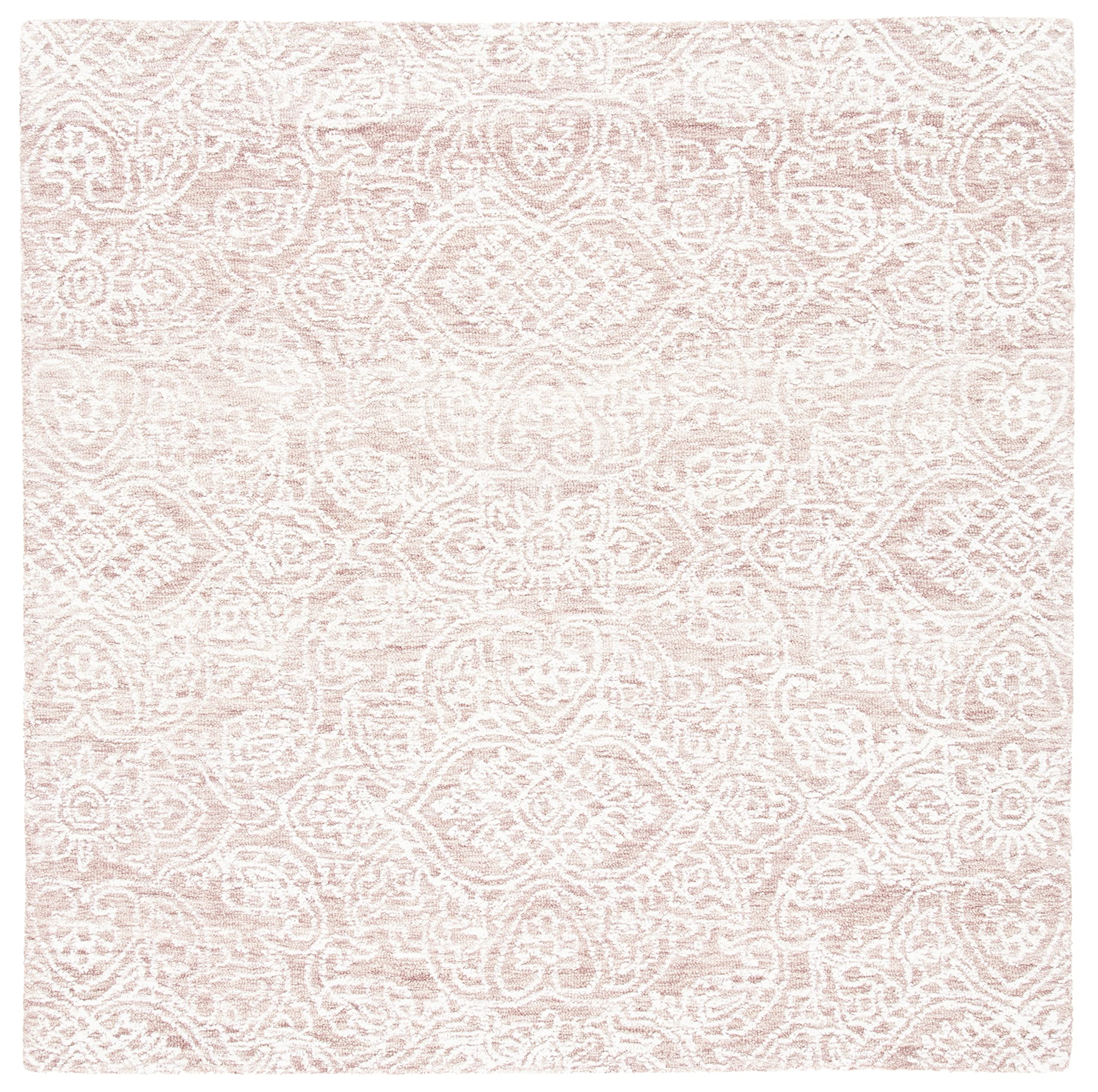 SAFAVIEH Metro Collection 6' Square Pink Ivory Wool Area Rug - Handmade Premium Rug for Living Room, Dining Room & Bedroom | Soft & Durable Floor Decor for Home & Office