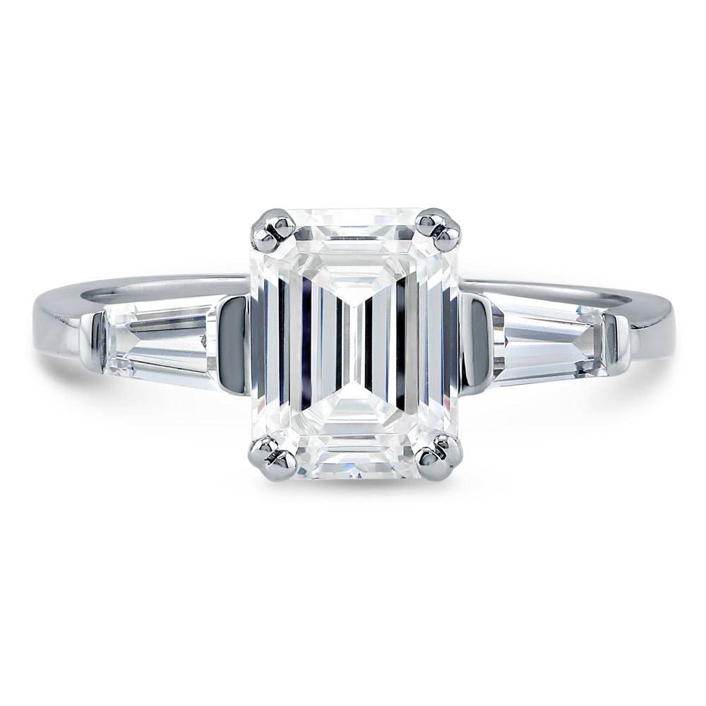 BERRICLE Sterling Silver 3-Stone Wedding & Engagement Ring - 2.1 Carat Emerald Cut Cubic Zirconia CZ Anniversary Band for Women - Rhodium Plated Size 4-10 - Perfect for Proposals, Anniversaries & Special Occasions