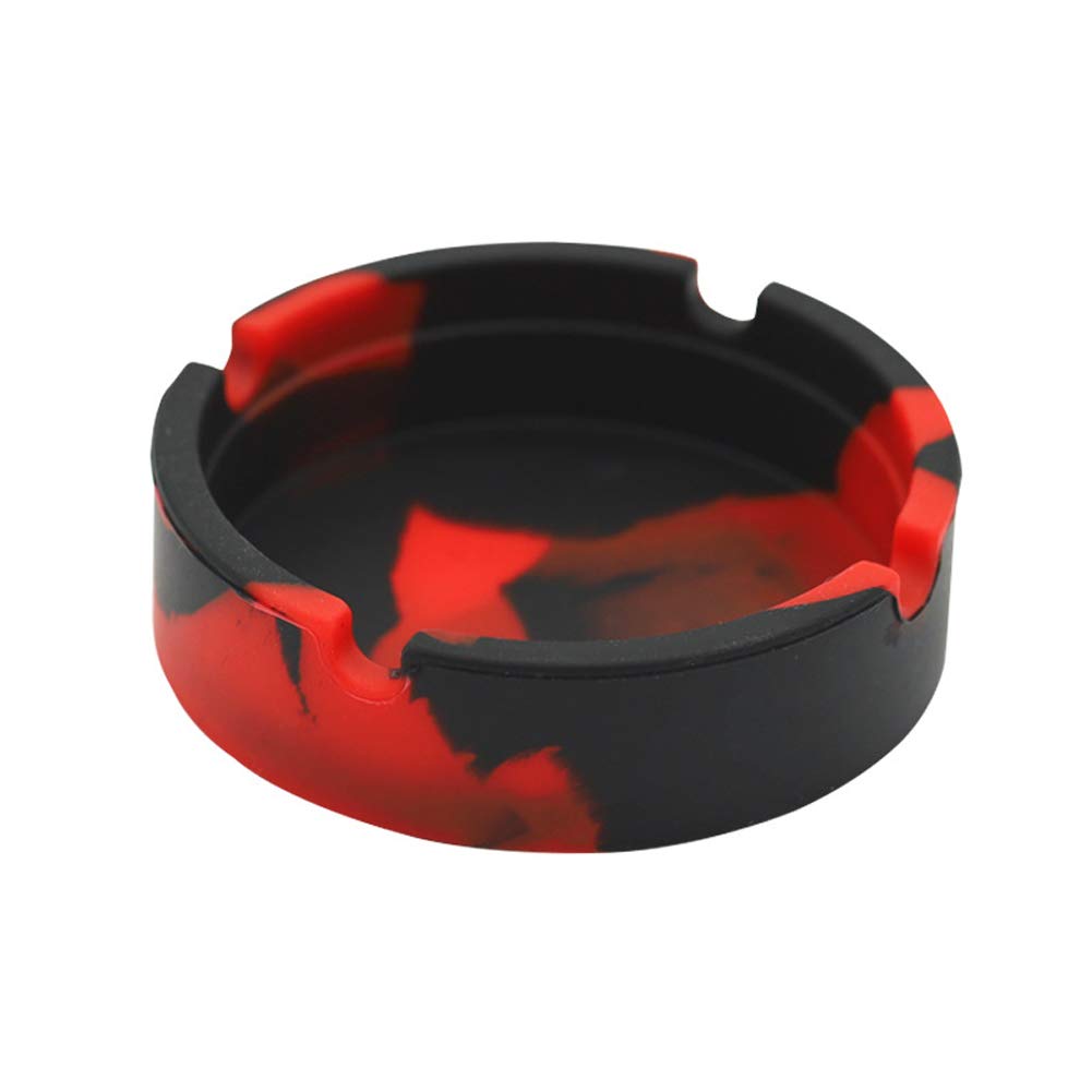 1 Piece Silicone Ashtray for Cigars & Cigarettes - Round Camouflage Design for Indoor & Outdoor Use - Perfect for Patio, Office, Home Decor (Black, Red)