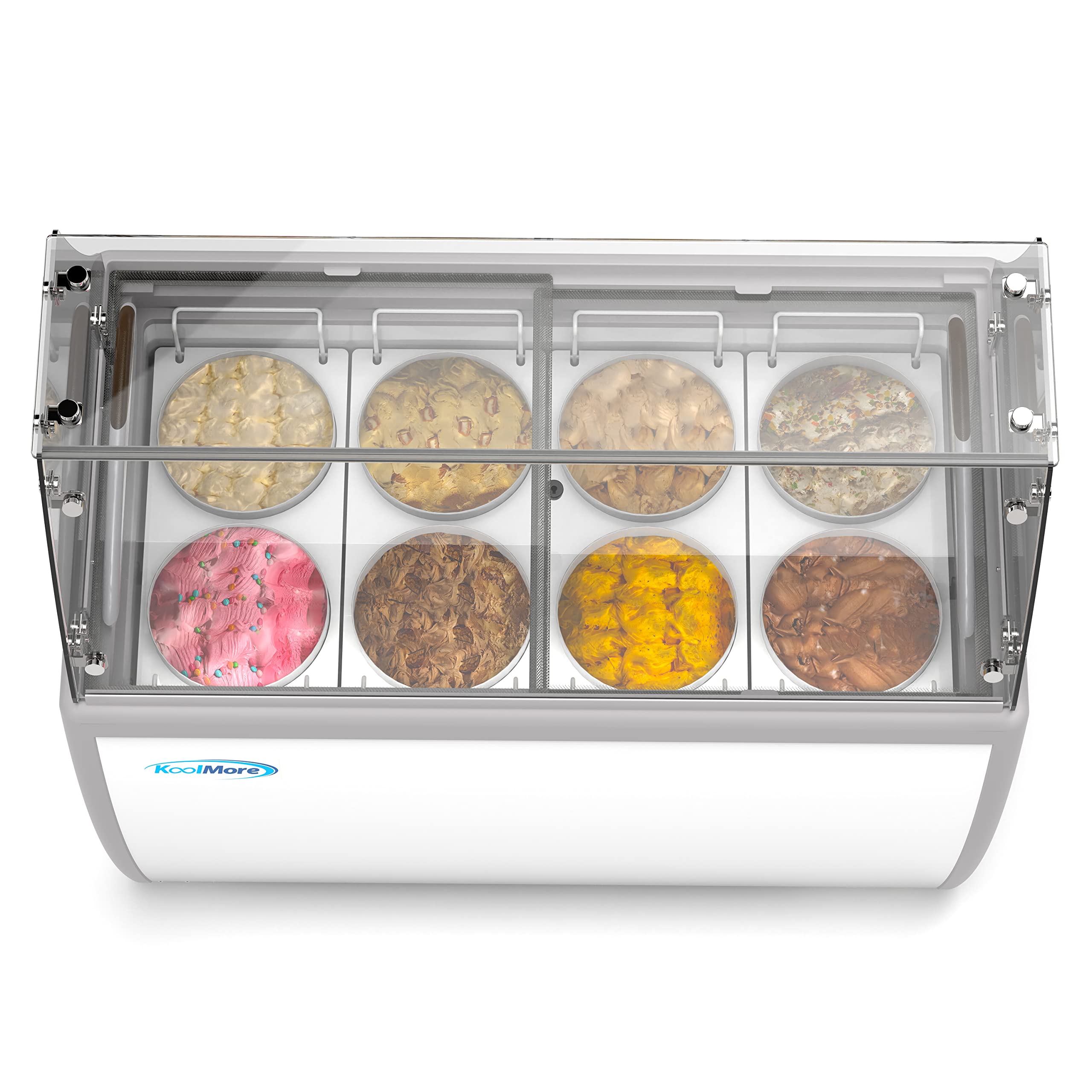 Koolmore 49-Inch Commercial Ice Cream Dipping Cabinet with Sneeze Guard - 8 Display Tubs, 6 Storage Tubes, Sliding Glass Door & Locking Wheels - 13 Cu. Ft. Ice Cream Display Case for Restaurants, Cafes & Dessert Shops (KM-ICD-49SD-FG)