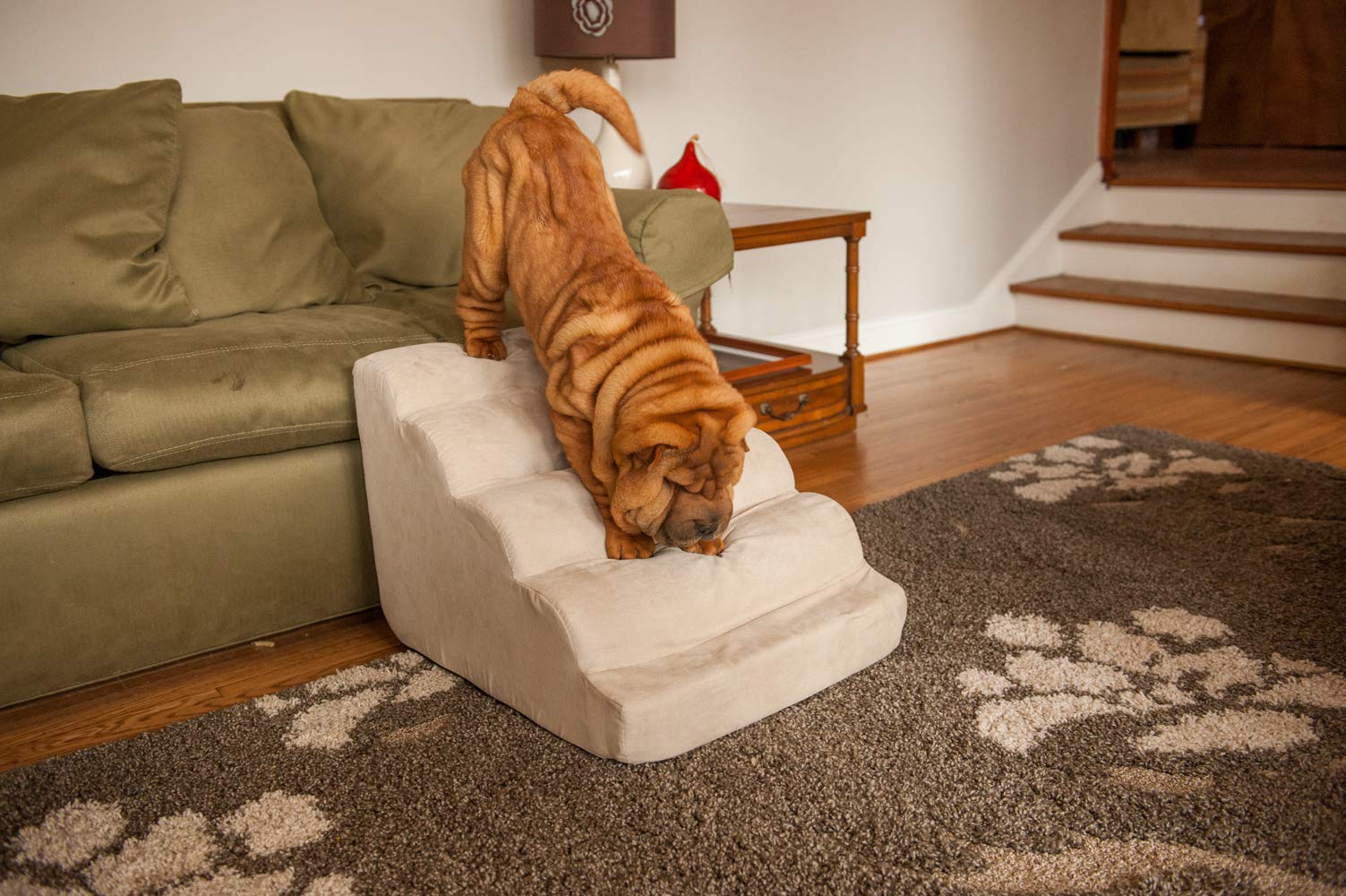 Snoozer Scalloped Dog Stairs for Small Dogs - Soft Pet Steps for Beds & Couches - Hot Fudge Color - Cozy Pet Ramp for Small Breeds & Puppies