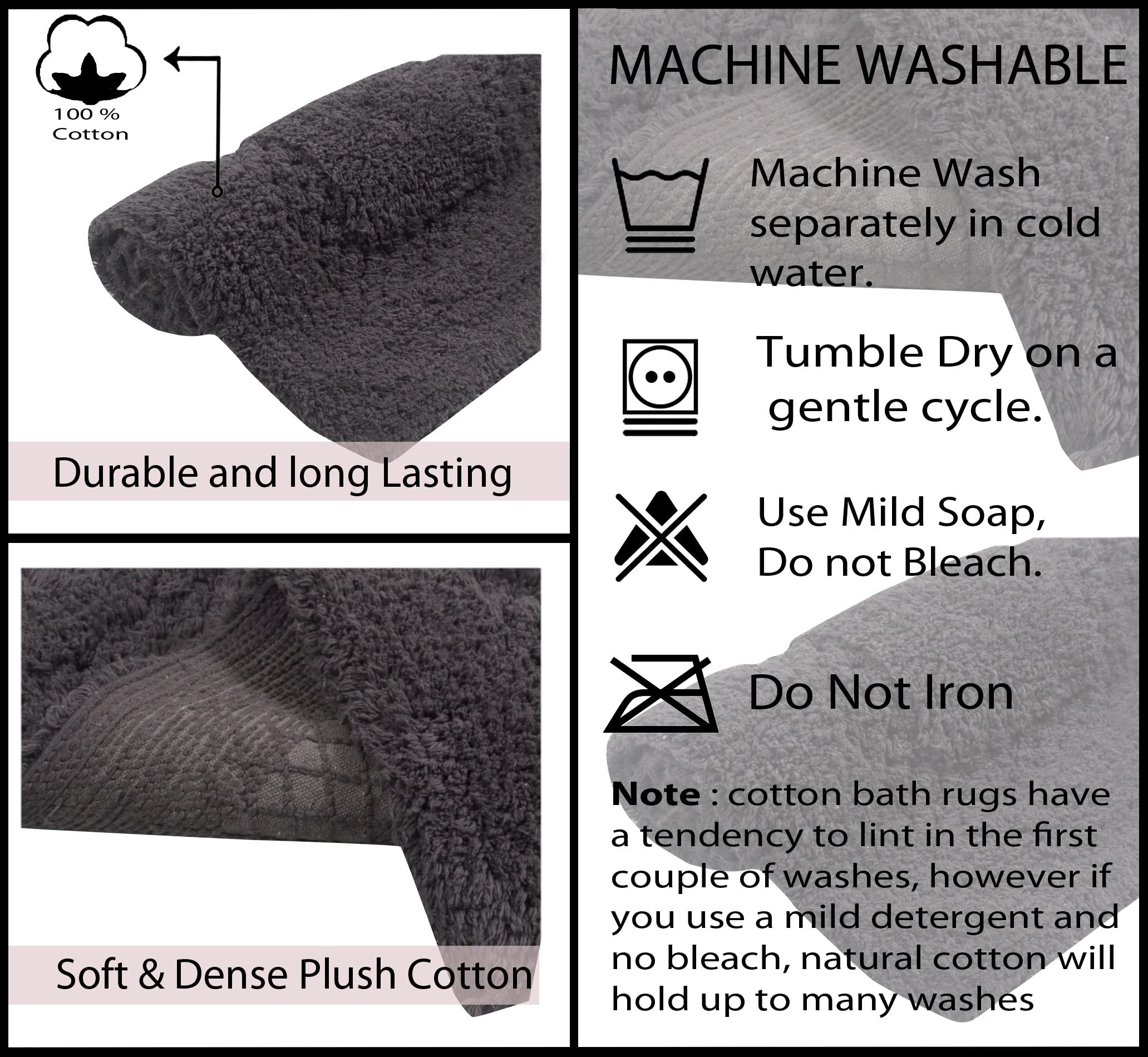 Premium 100% Cotton Bathroom Rug Set - 5 Piece Non-Slip, Washable & Super Absorbent Bath Mats for Bathroom & Kitchen - Extra Soft Contour Floor Mats (Gray) - Perfect for Modern Homes, Spa-Like Bathrooms & Cozy Kitchens