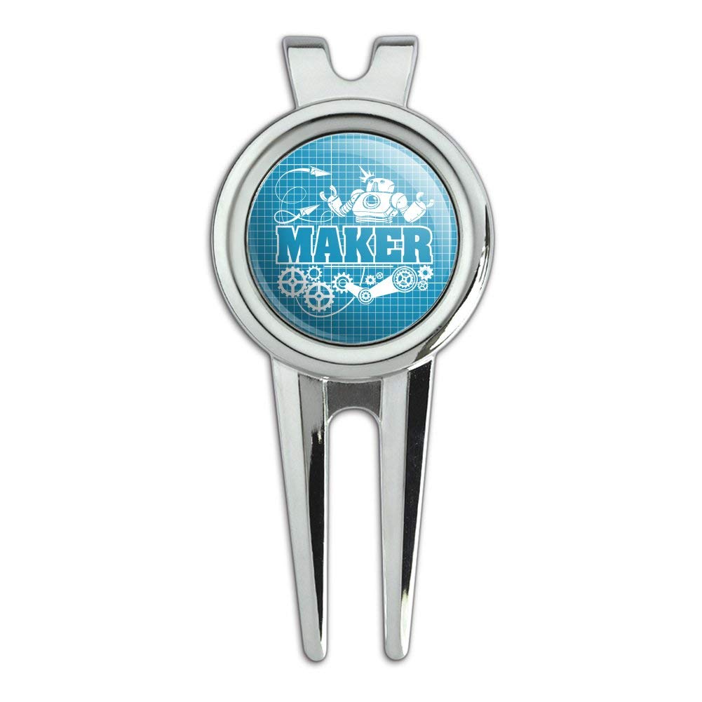 GRAPHICS & MORE Blueprint Design Robot & Gears Golf Divot Repair Tool & Ball Marker - Perfect Golf Accessories for Course Play & Gift Giving