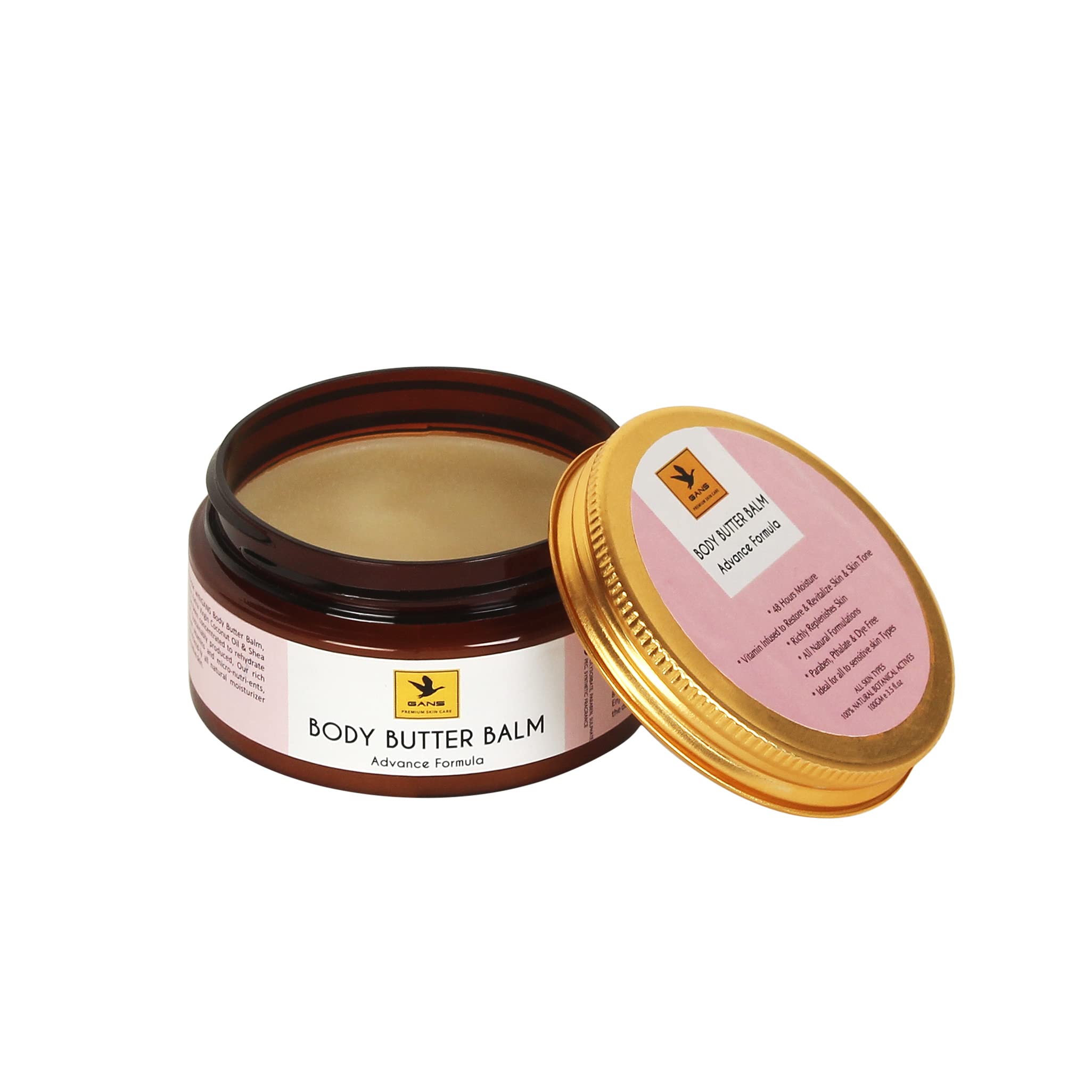 Gans Body Butter Balm - Advanced Formula 100gm | 48-Hour Deep Moisturizing Cream with Organic Beeswax, Coconut Oil, Jojoba Oil, Shea & Cocoa Butter | Stretch Mark Cream for Men & Women | Perfect for Dry Skin Care, Post-Pregnancy & Tattoo Aftercare