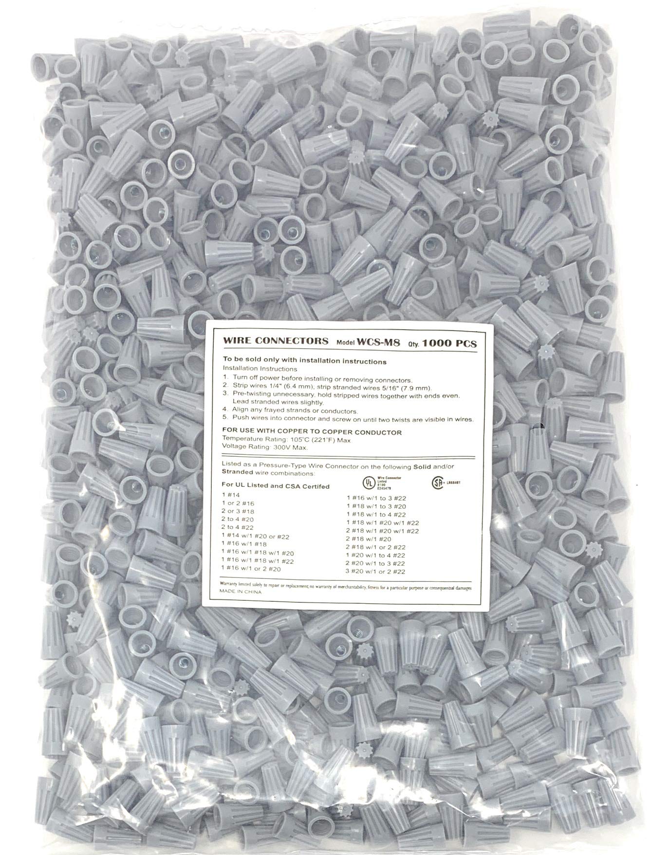UL Listed Grey Electrical Wire Connectors - 1000 Pack for Secure Wiring Connections in Home, Office, and Industrial Applications