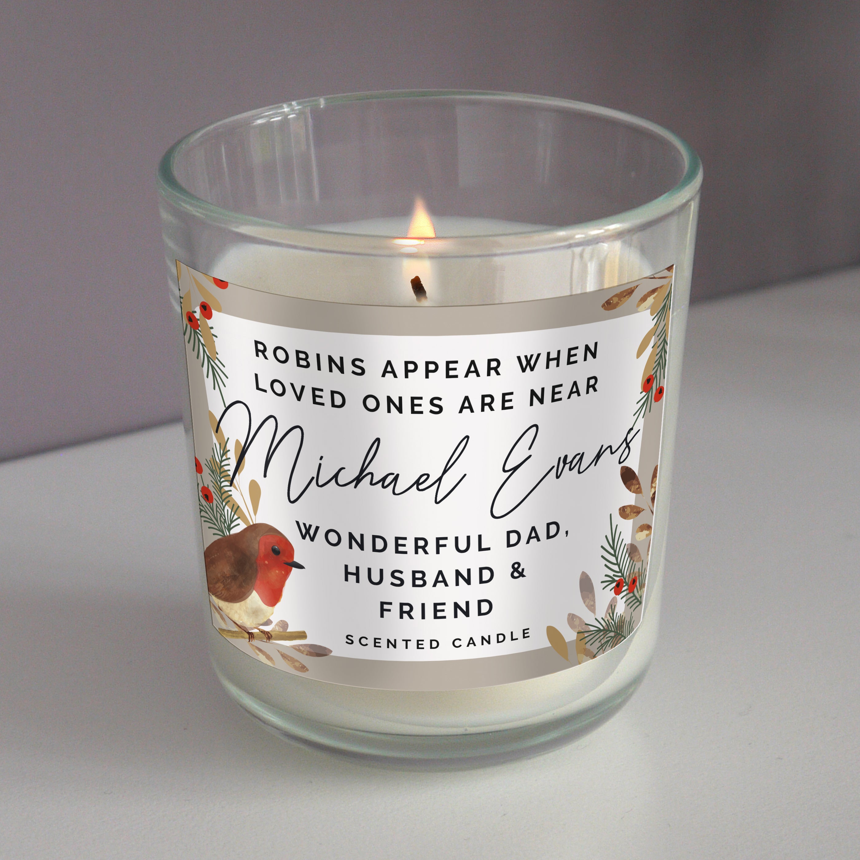 Personalized Robins Memorial Scented Jar Candle - Handmade Soy Wax Candle for Sympathy Gifts, Remembrance, Home Decor & Healing Spaces