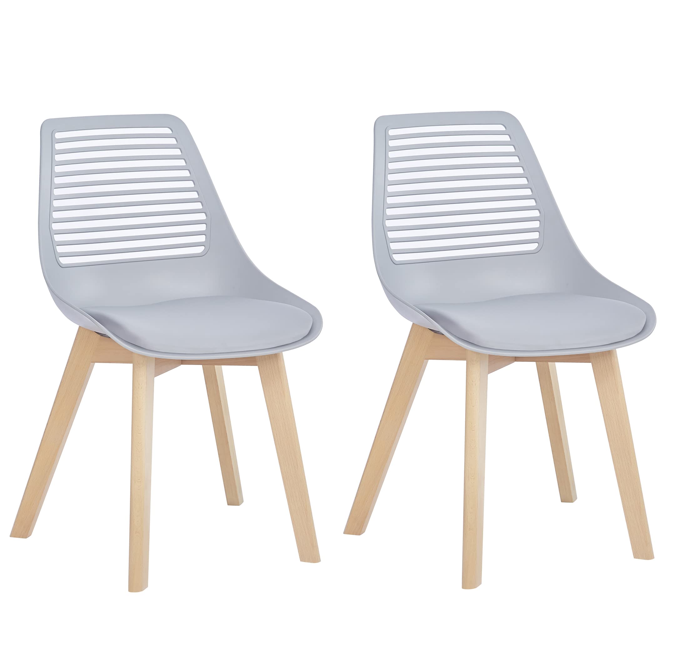 Modern Dining Chairs Set of 2 - Upholstered Seat & Solid Wood Legs - Transverse Hollow Design - Gray - Perfect for Kitchen, Dining Room & Small Spaces