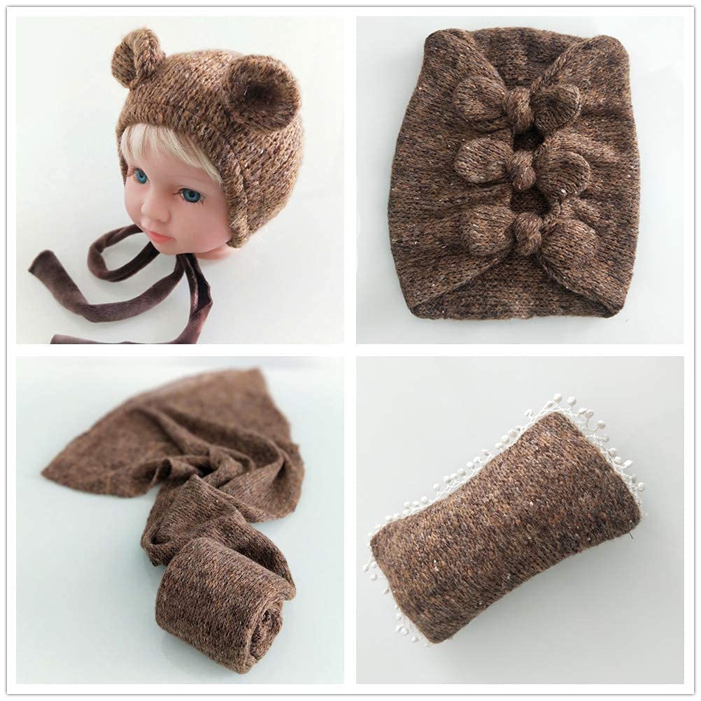 Vemonllas Newborn Photography Props Set - 4PCS Baby Boy Girl Bow Wrap, Posing Aid, Hat & Blanket for Photo Shoots, Baby Showers & Nursery Decor