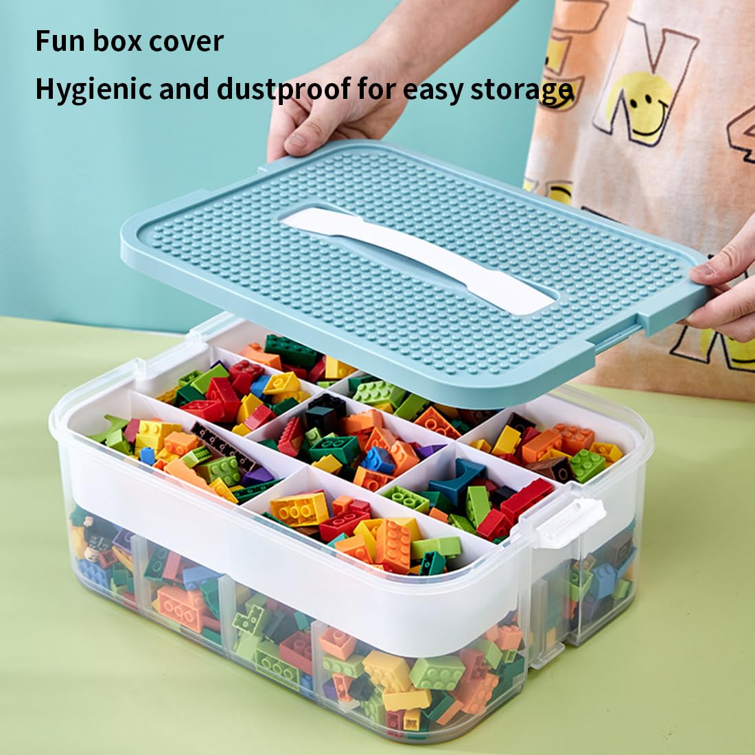 **Stackable Plastic Toy Organizer Bins with Compartments - Green Building Blocks Storage Containers for Lego & Bricks - Perfect for Kids' Playroom, Classroom & Home Organization**