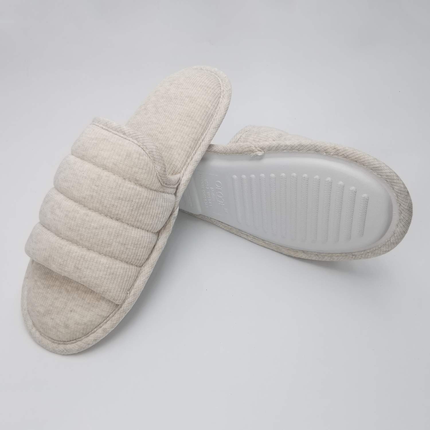 ofoot Women's Cotton Memory Foam Summer House Slippers - Breathable Indoor Slides with Non-Slip Rubber Sole | Comfortable Open-Toe Bedroom Sandals for Home, Spa & Relaxation