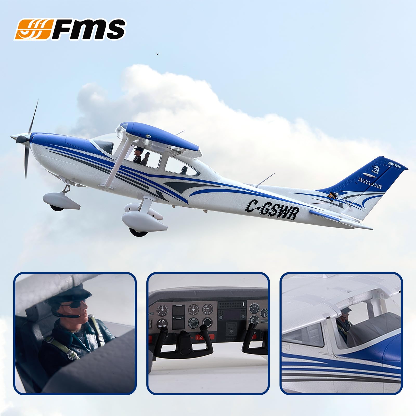**FMS 1500MM Cessna 182 Blue RC Airplane - 6 Channel Remote Control Plane for Beginners & Adults, Single-Engine Propeller, PNP (No Radio/Battery/Charger) - Perfect for Hobby Flying, Training & Outdoor Fun**