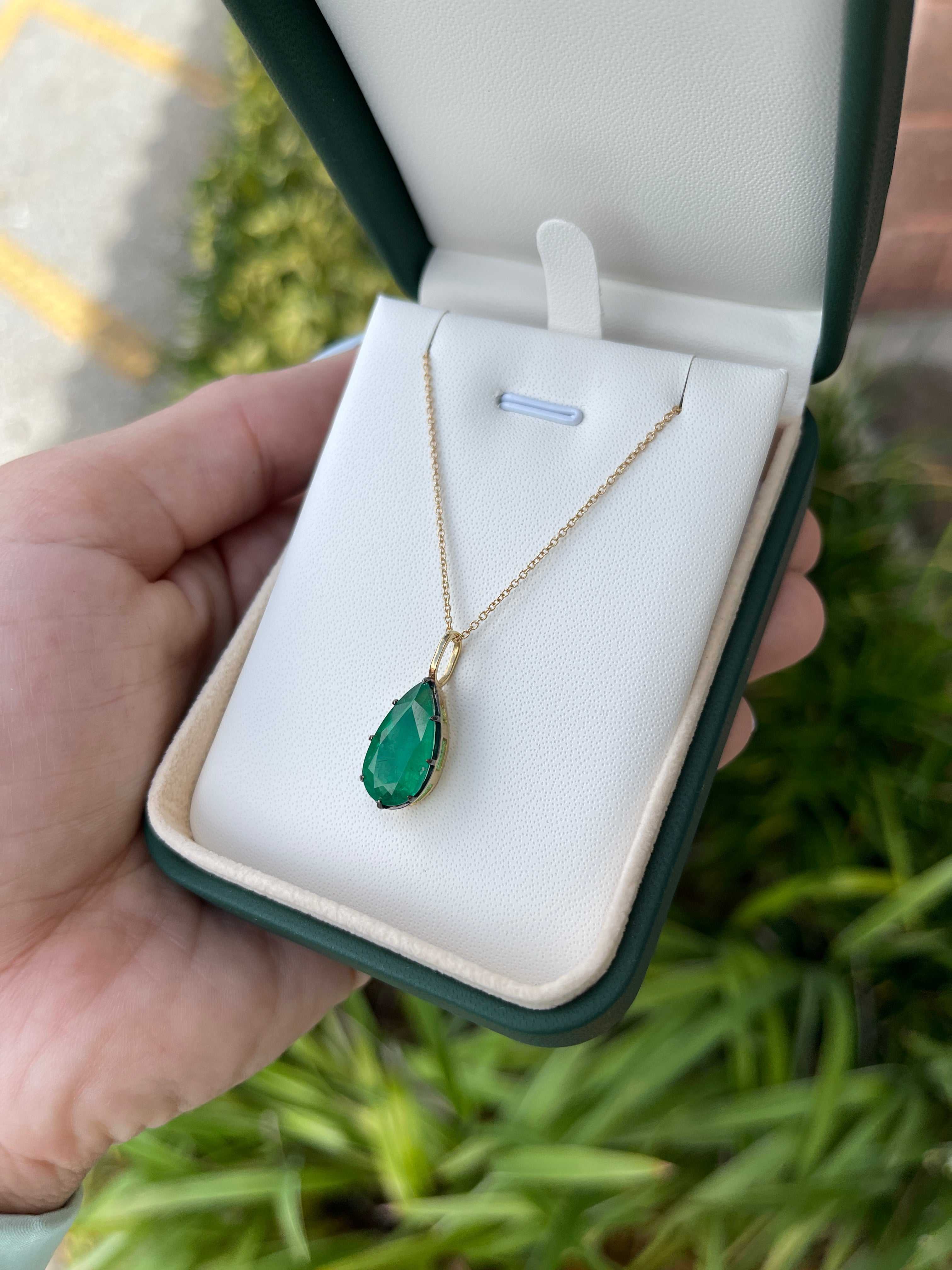 4.91 Carat AAA Rich Dark Green Emerald Solitaire Pendant Necklace in 14K Gold - Elegant Georgian Style Jewelry for Women, Perfect for Weddings, Anniversaries & Special Occasions