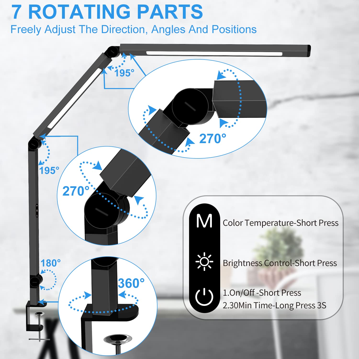 LED Desk Lamp with Clamp - Adjustable Swing Arm Architect Lamp with Dual Light, 4 CCT Modes & 5 Brightness Levels | Eye-Care Clip-On Table Light for Home Office, Study & Computer Work