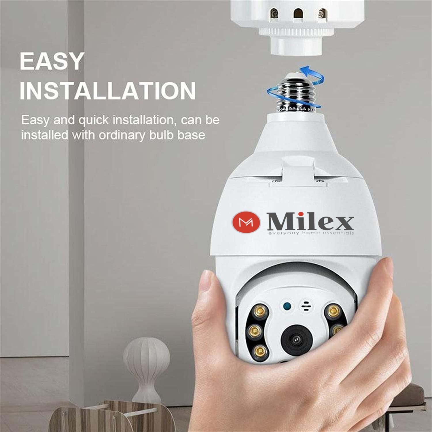 2 Pack Milex Light Bulb Security Camera - Wireless Smart Home Surveillance, Motion Detection, Night Vision - Perfect for Indoor/Outdoor Home & Office Security