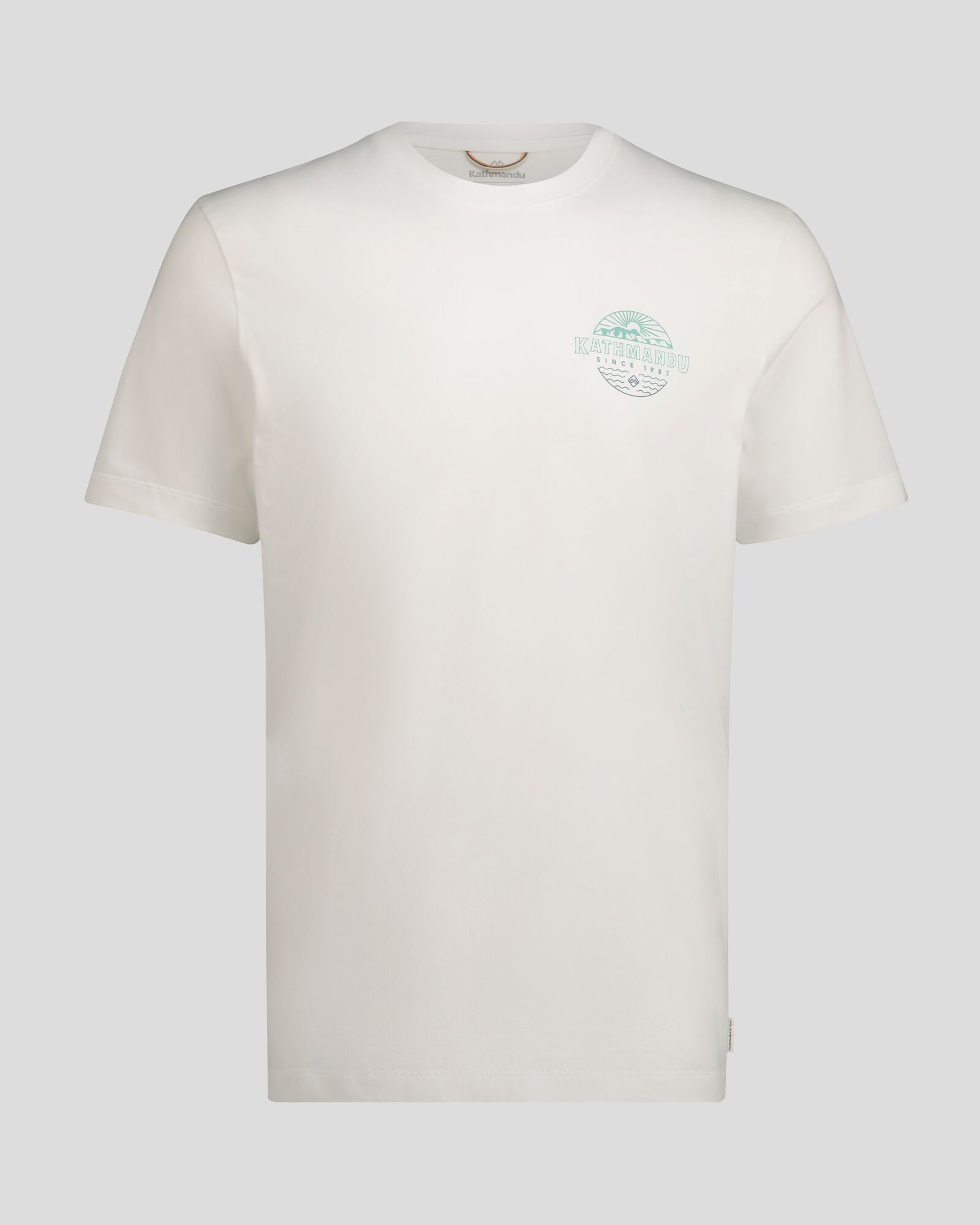 Men's Kathmandu Logo Faded Organic Cotton T-Shirt - White | Soft & Breathable Casual Tee for Everyday Wear, Travel & Outdoor Activities