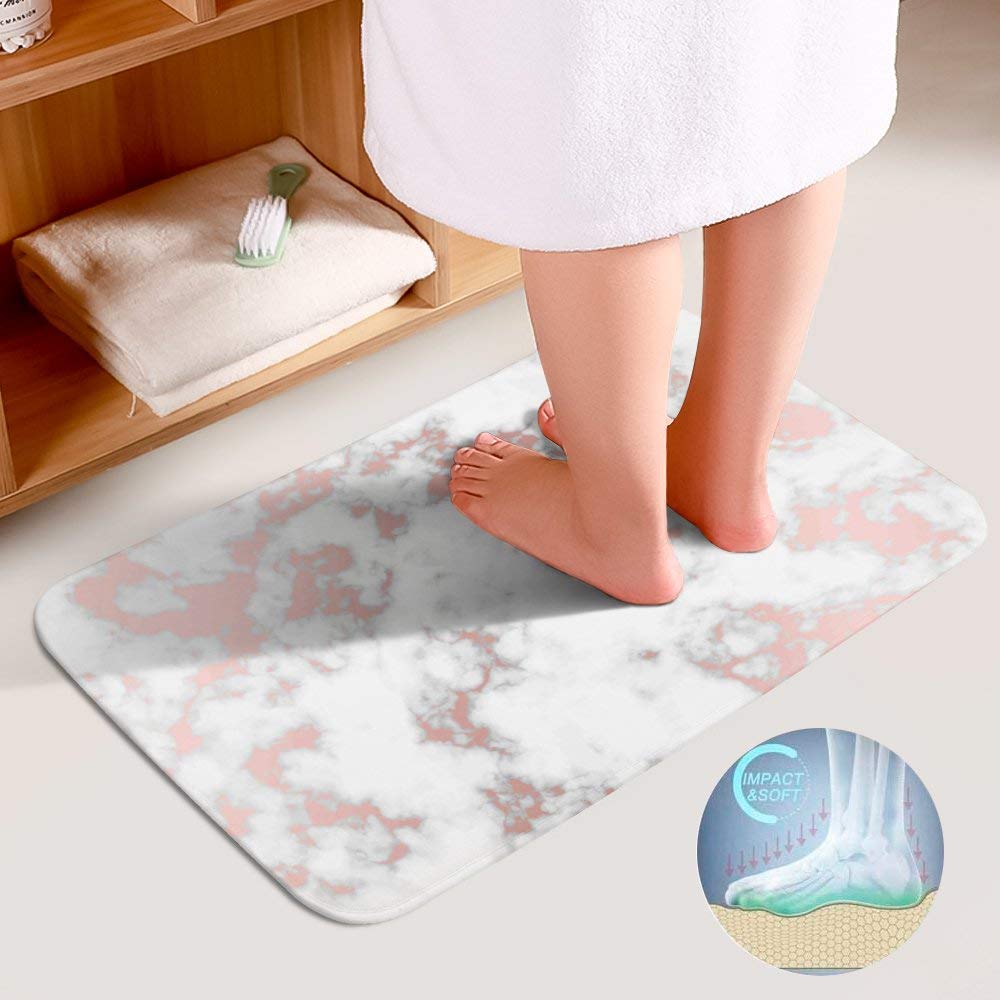 Vantaso 3-Piece Rose Gold Marble Bathroom Rug Set - Non-Slip Toilet Mat, Contour Mat & Lid Cover - Soft Absorbent Shaggy Rugs for Bathroom Floor Decor (Perfect for Master Bath, Guest Bath & Powder Rooms)