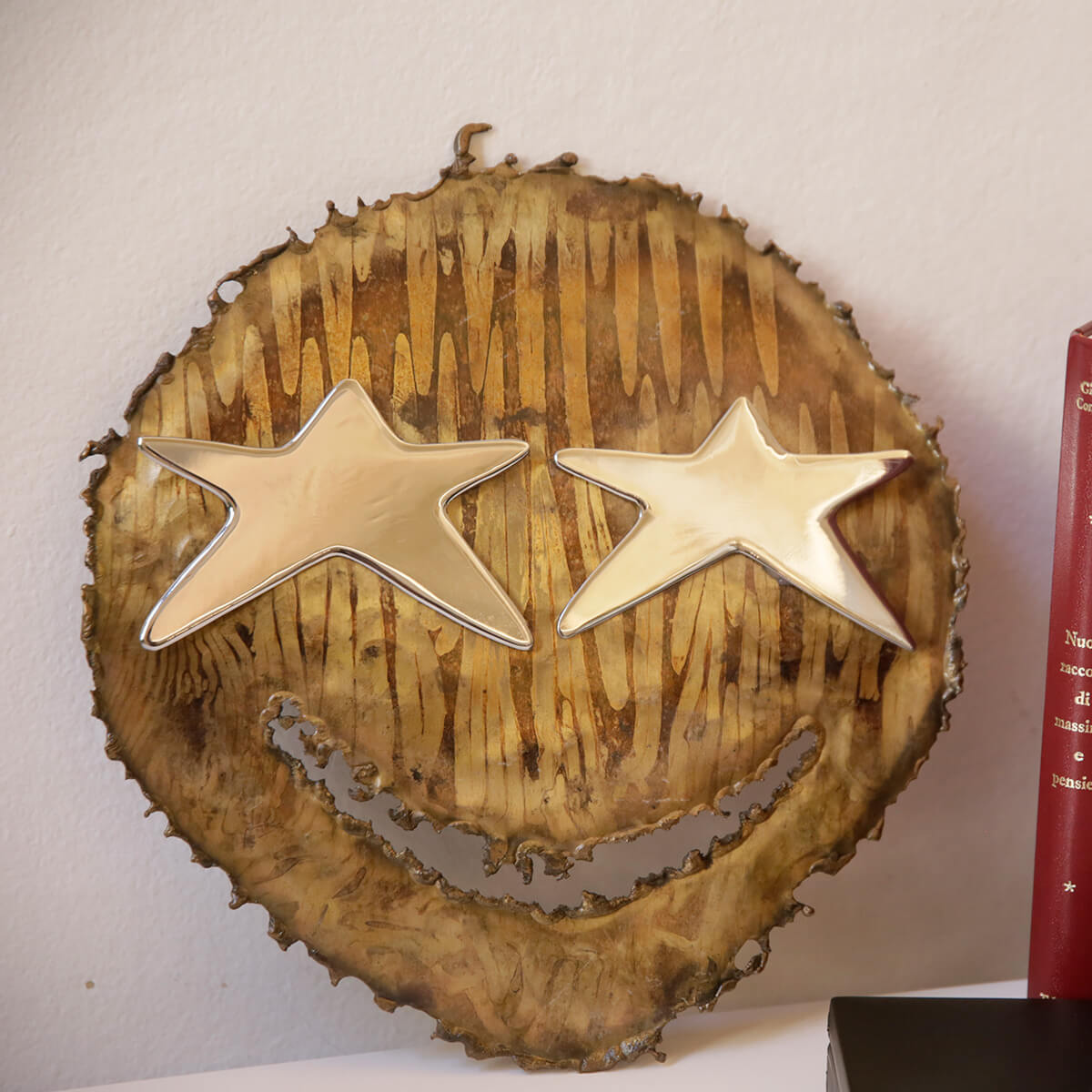 Funky Tortured Brass Emoticon - Unique Handmade Brass Decor for Home & Office - Perfect for Gifts, Wall Art, and Creative Spaces