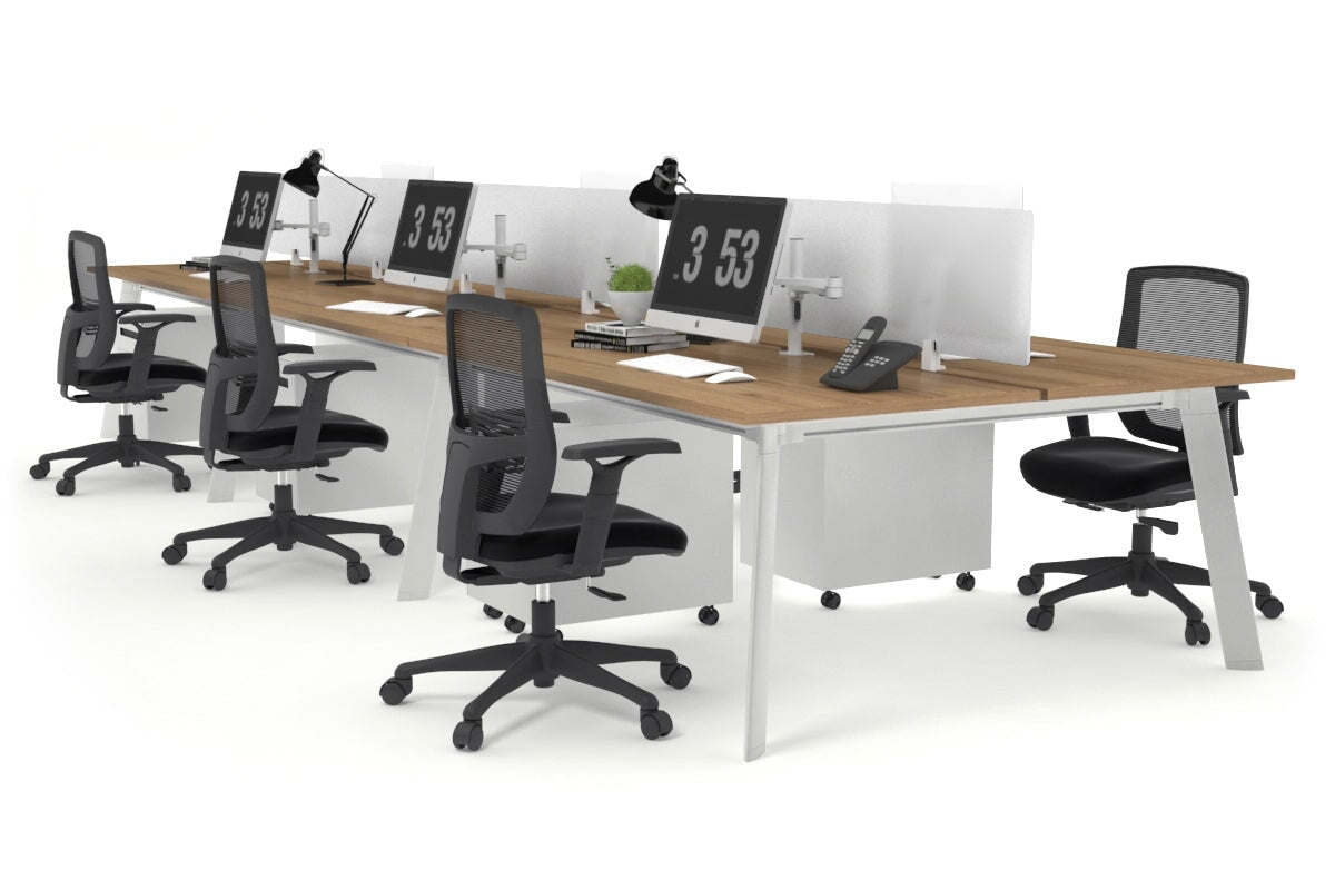 6-Person Workstation with White Frame - 1400L x 800W Office Desk with Cable Management | Perfect for Team Collaboration & Open Office Spaces