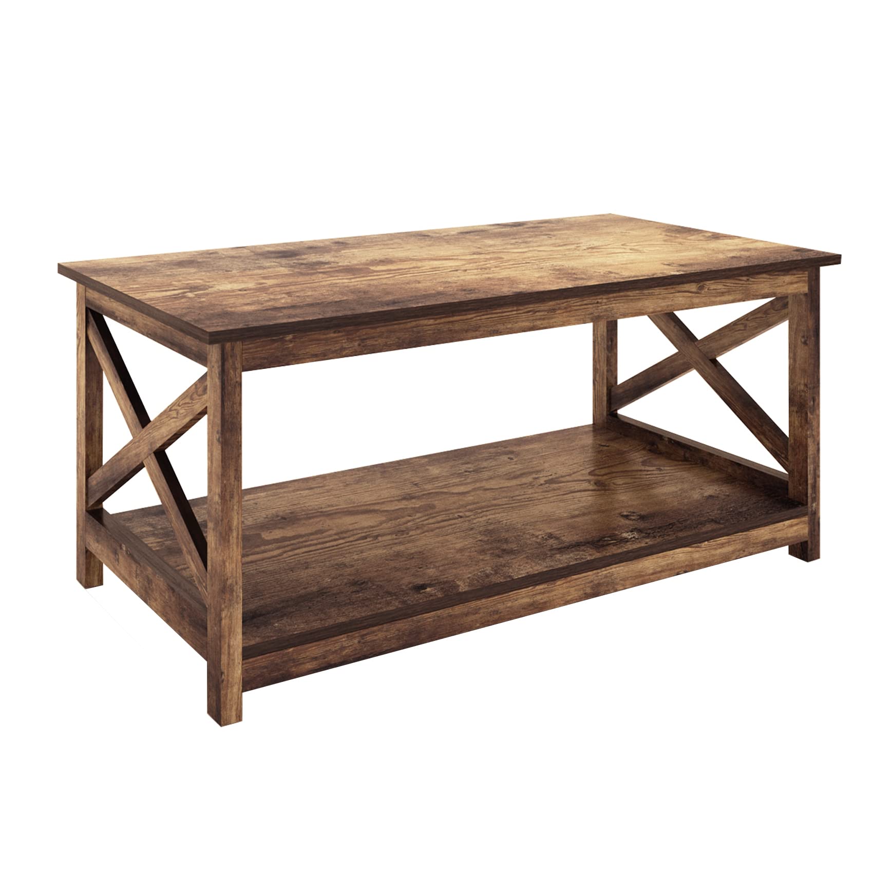 Rainbow Sophia Coffee Table - 40 Inch Modern Farmhouse Wood Coffee Table with 2-Tier Storage, Rustic Style - Perfect for Living Room, Lounge, and Home Decor