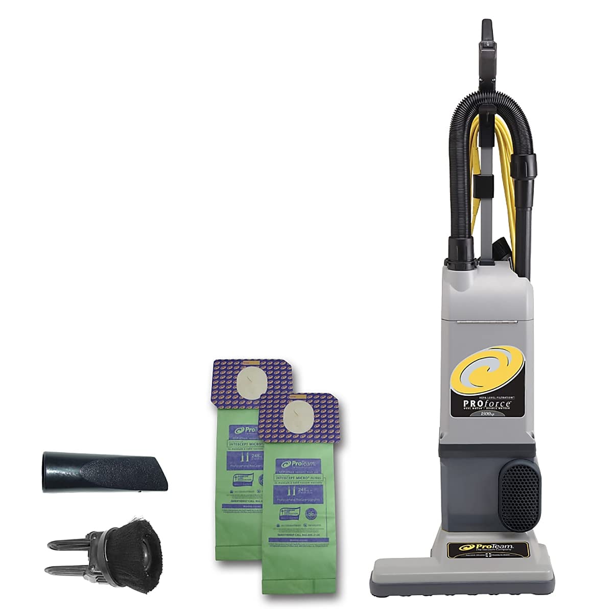 ProTeam ProForce 1500XP HEPA Bagged Upright Vacuum Cleaner | Commercial Grade with On-Board Tools | Powerful Suction for Offices, Schools & Large Spaces