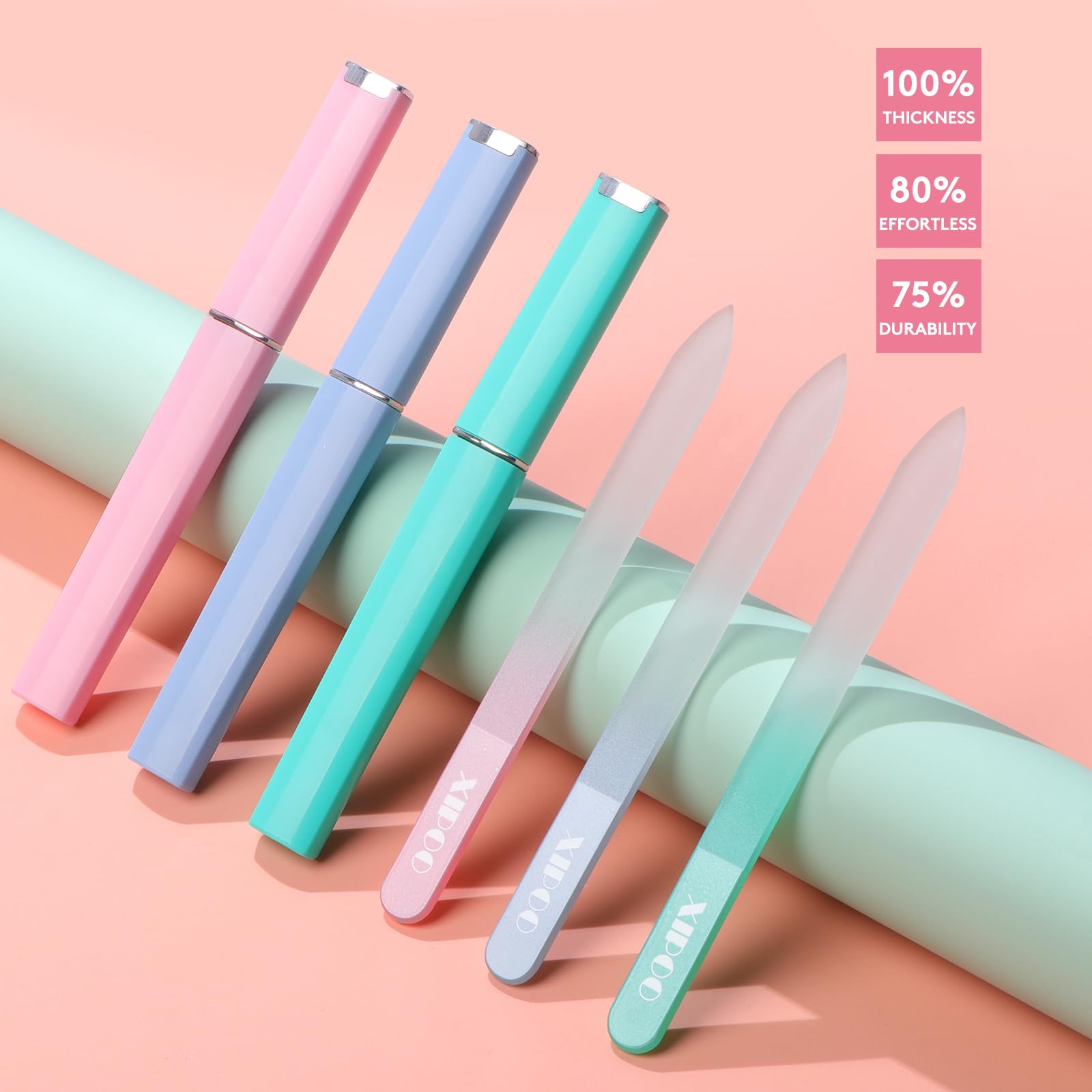 Premium 3-Pack Glass Nail Files with Case - 240 Grit Double Sided Czech Glass Nail File for Natural Nails - Professional Manicure Tools for Women & Girls - Perfect for Travel, Home Use & Stocking Stuffers by XIPOO