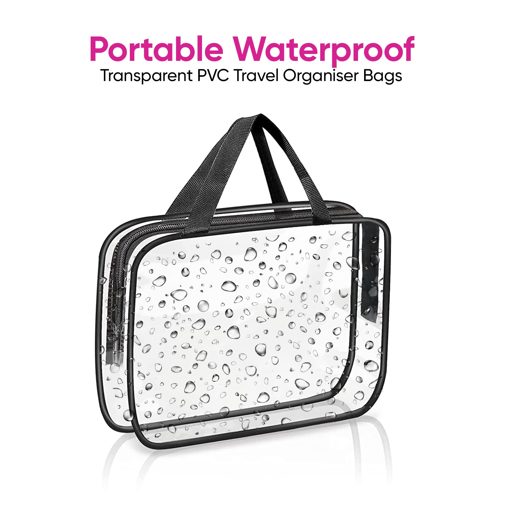 Albert Austin 3-Piece Clear PVC Travel Toiletry Bags Set - TSA Approved Waterproof Cosmetic & Makeup Organizer with Zipper for Men & Women - Perfect for Business Trips, Vacations & Air Travel
