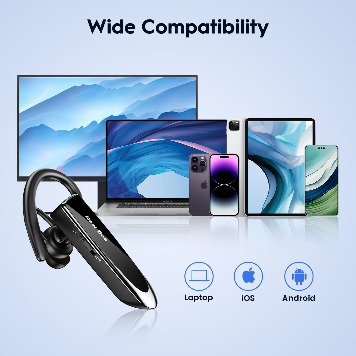 Wireless Bluetooth Earpiece with Clear Voice Capture - Hands-Free In-Ear Headset for iPhone, Samsung, Huawei, HTC & Sony - Perfect for Calls, Music & Office Work