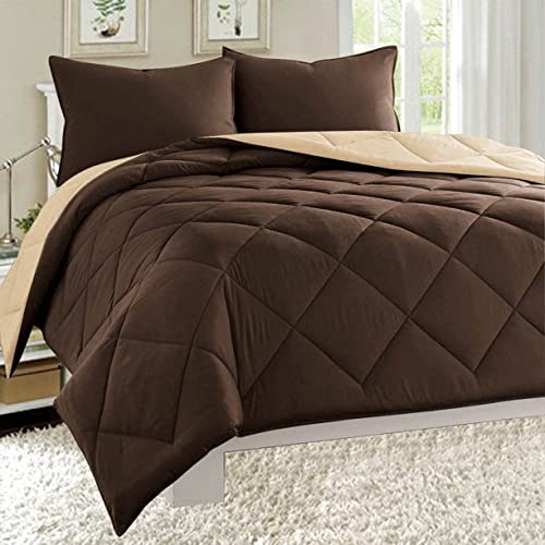 Premium Lightweight All-Season Down Comforter - Full Size 88x88 Inches - Reversible Quilted Duvet Insert - Chocolate - Perfect for Summer & Year-Round Comfort - Ideal for Bedroom Decor & Guest Rooms