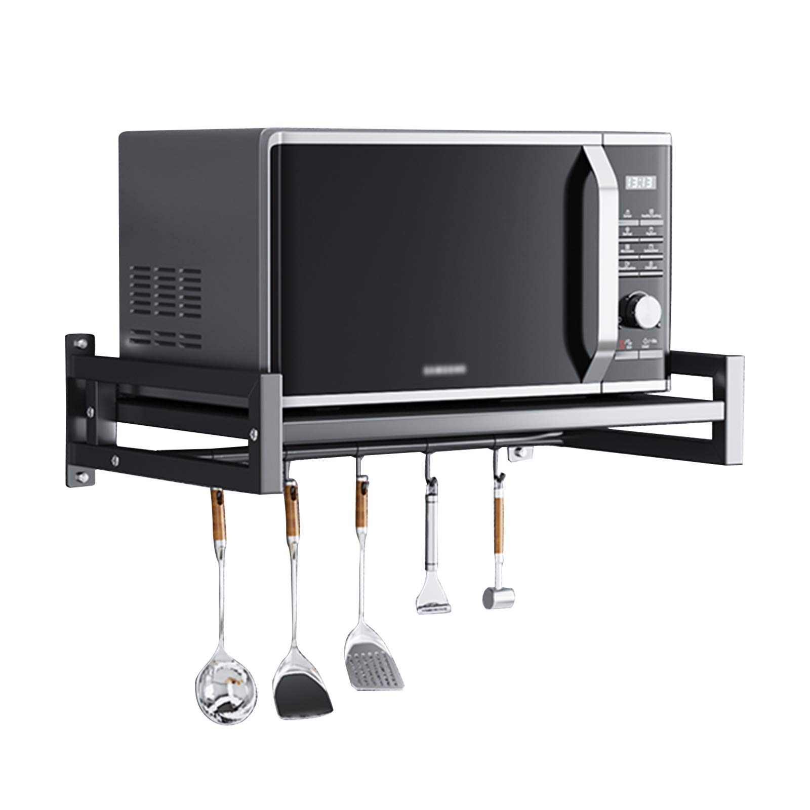 Stainless Steel Wall Mounted Microwave Shelf - Heavy Duty Oven Rack Stand with Bracket, Space Saving Kitchen Storage Organizer for Microwave, Toaster Oven, Coffee Maker - Perfect for Small Kitchens & Apartments (Size B)
