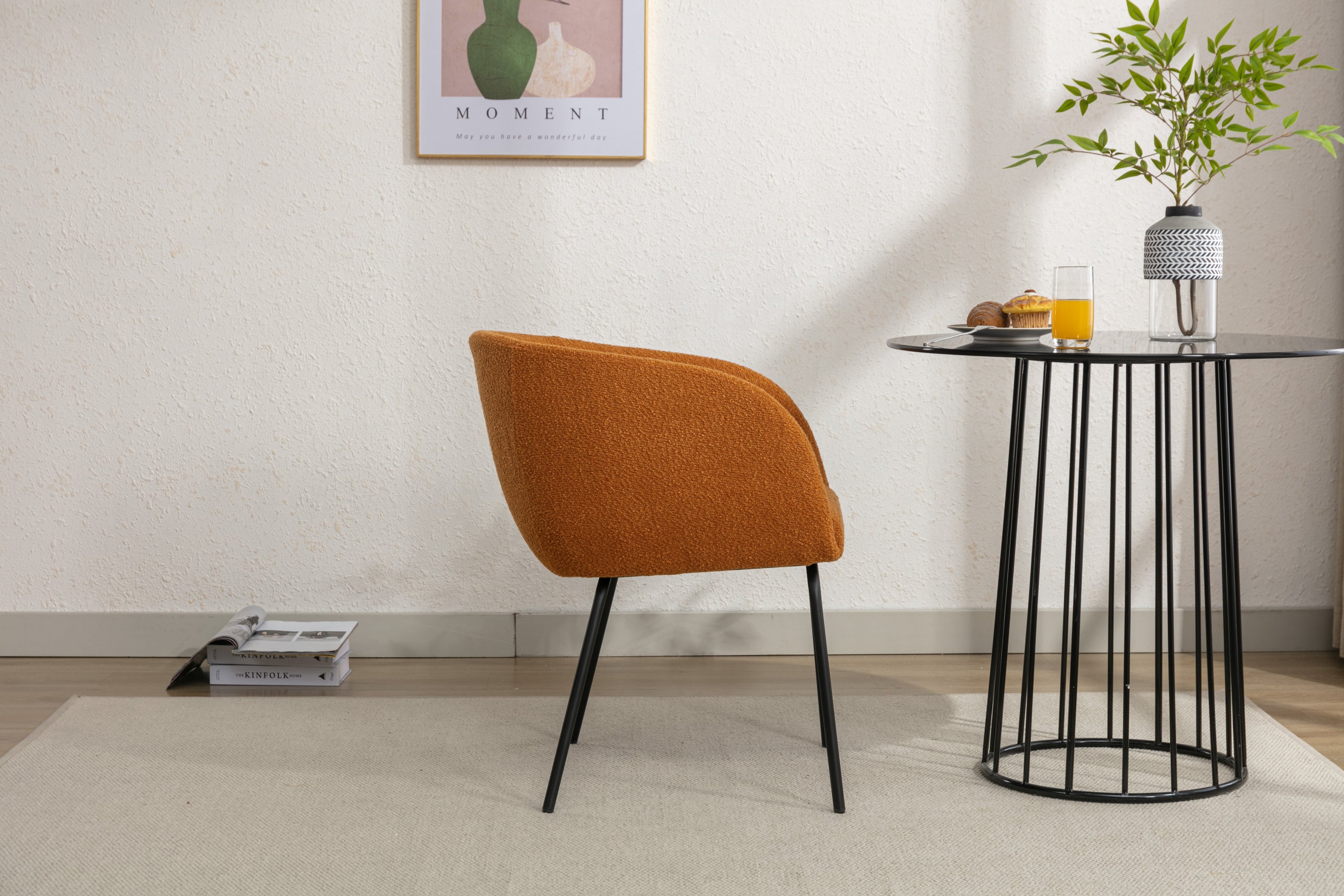 Boucle Fabric Dining Chair with Black Metal Legs - Set of 1 - Modern Upholstered Side Chair for Kitchen, Dining Room & Office