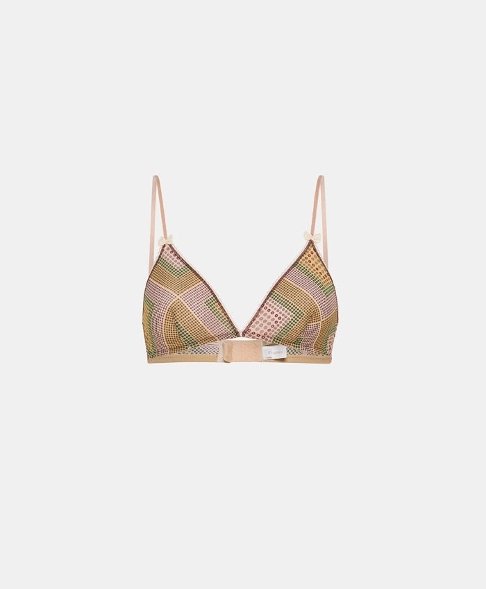 Amethyst Printed Nylon Bra - Pink & Brown Lace Bralette for Women | Comfortable Everyday Wear & Yoga Underwear