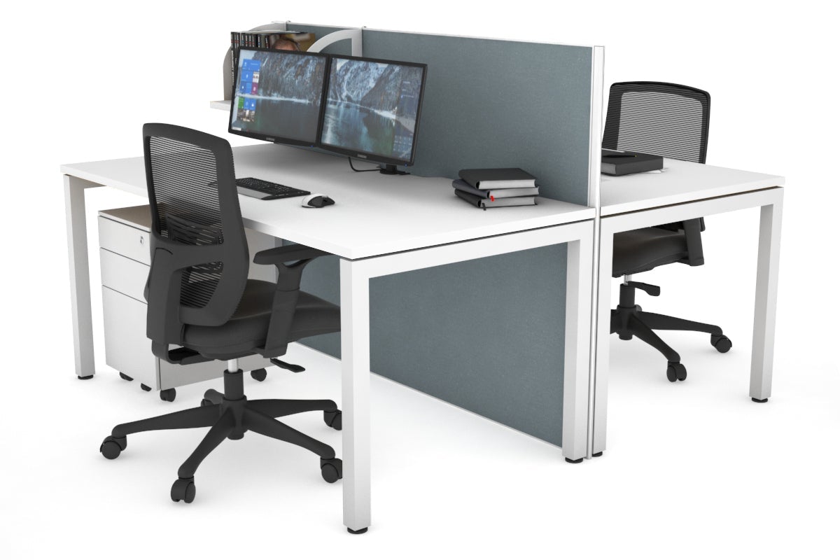 Horizon Quadro 2-Person Office Workstation Bench with Square Legs - 1600L x 800W Dimensions, Cable Management Scallop - Perfect for Collaborative Workspaces & Modern Offices
