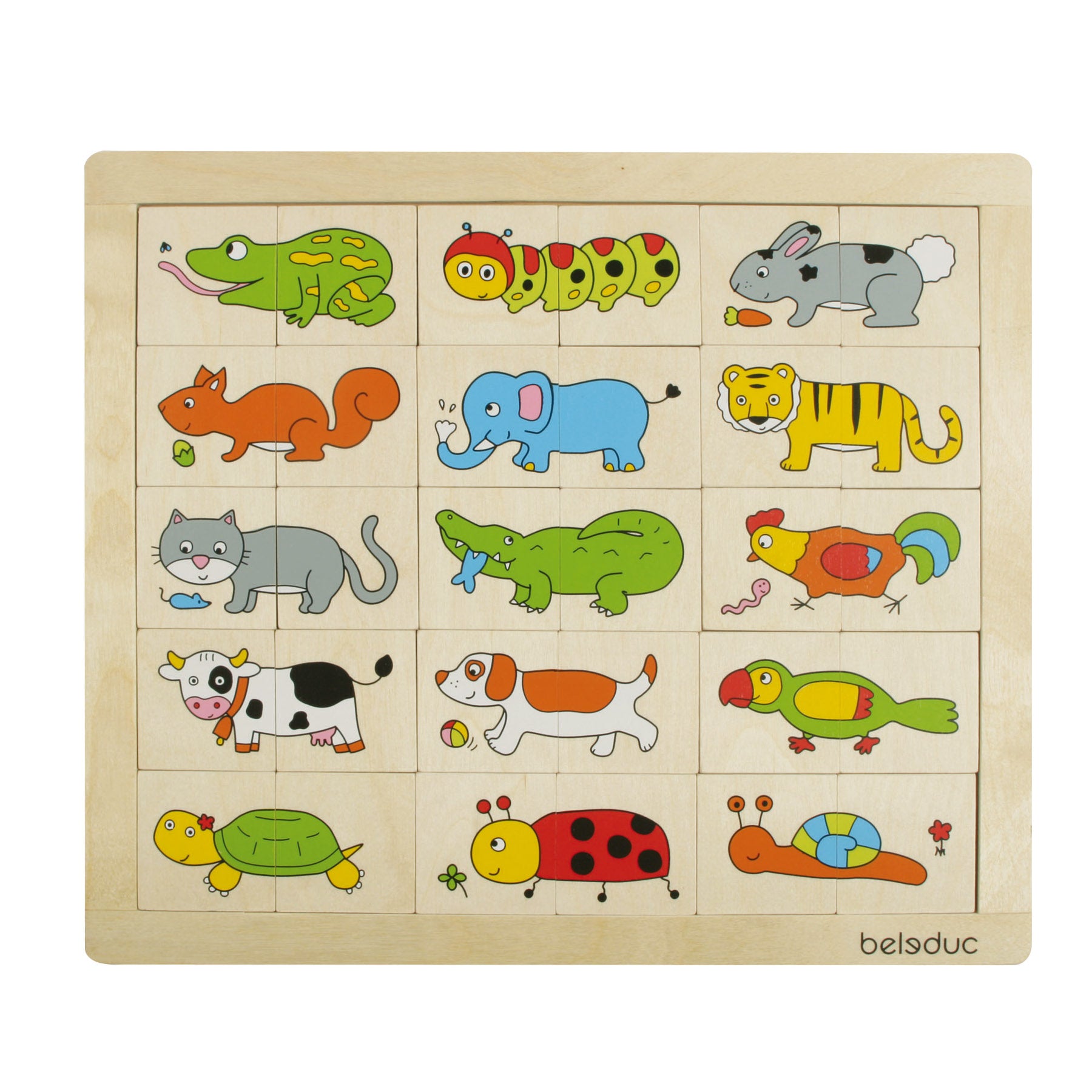 Beleduc Match & Mix Wooden Animal Puzzle - Memory & Creativity Game for Kids - Educational Wooden Toys for Toddlers - Perfect for Preschool Learning & Family Game Night