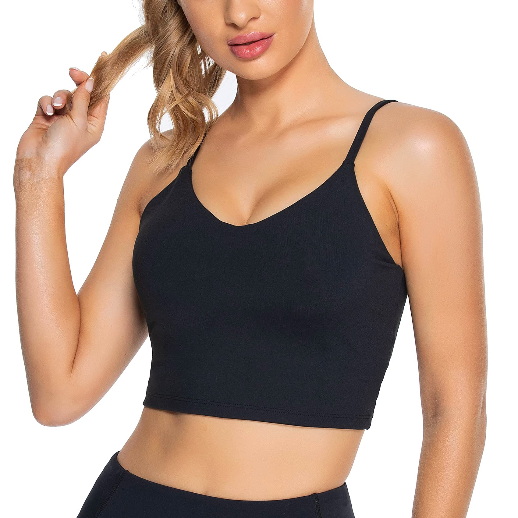 Lemedy Women's Padded Sports Bra - V Neck Workout Shirt & Yoga Crop Tank Top for Running, Gym, Fitness & Yoga | Moisture-Wicking & Supportive Activewear