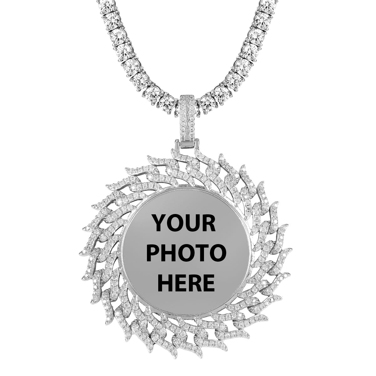 Custom Round Cuban Chain Photo Pendant Necklace - Personalized Memory Jewelry for Gifts, Anniversaries & Special Occasions