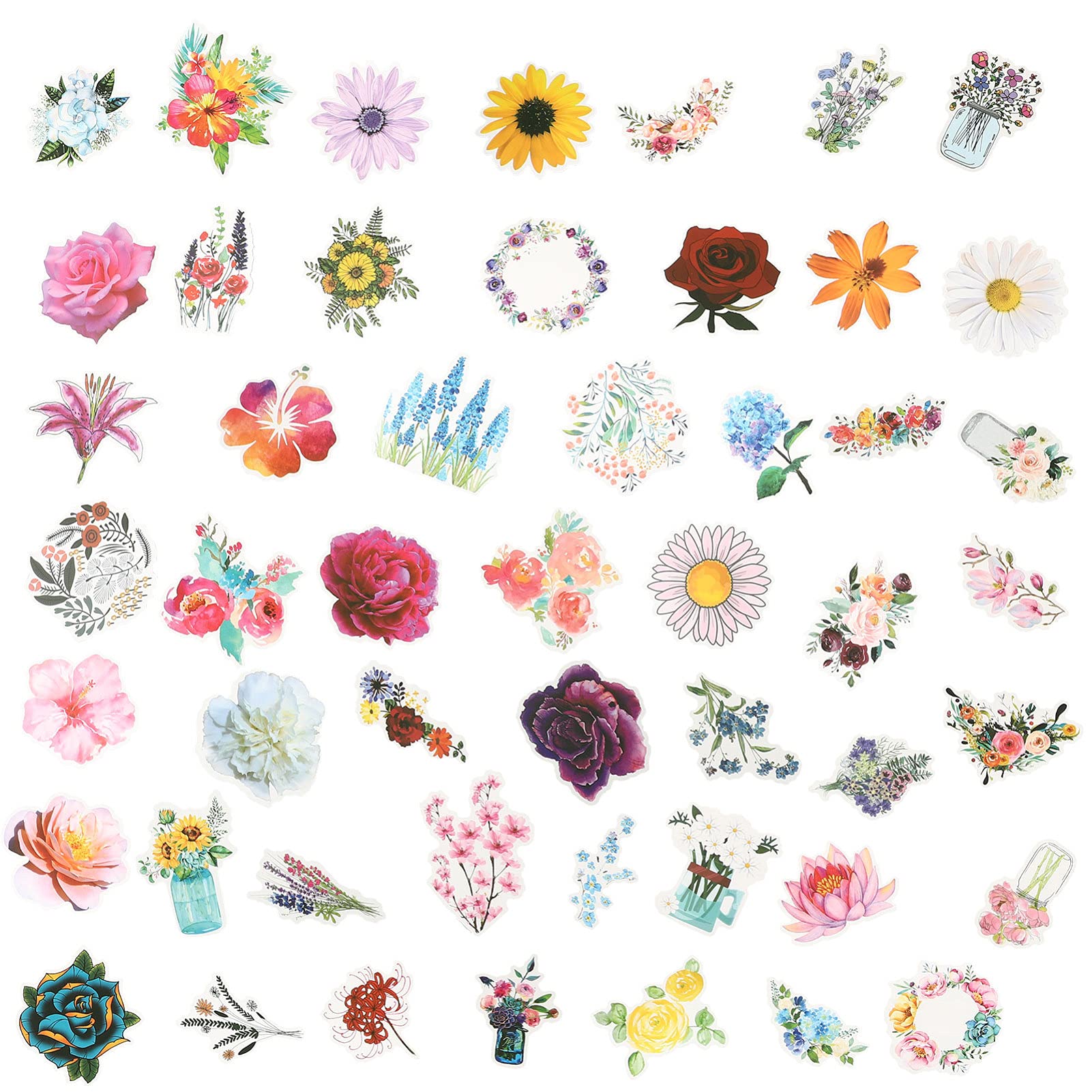 Healifty 100pcs Floral Scrapbooking Stickers - Waterproof DIY Decorative Stickers for Kids, Water Bottles, Luggage, Planners & Journals - Perfect for Crafting, Scrapbooking & Personalizing Accessories