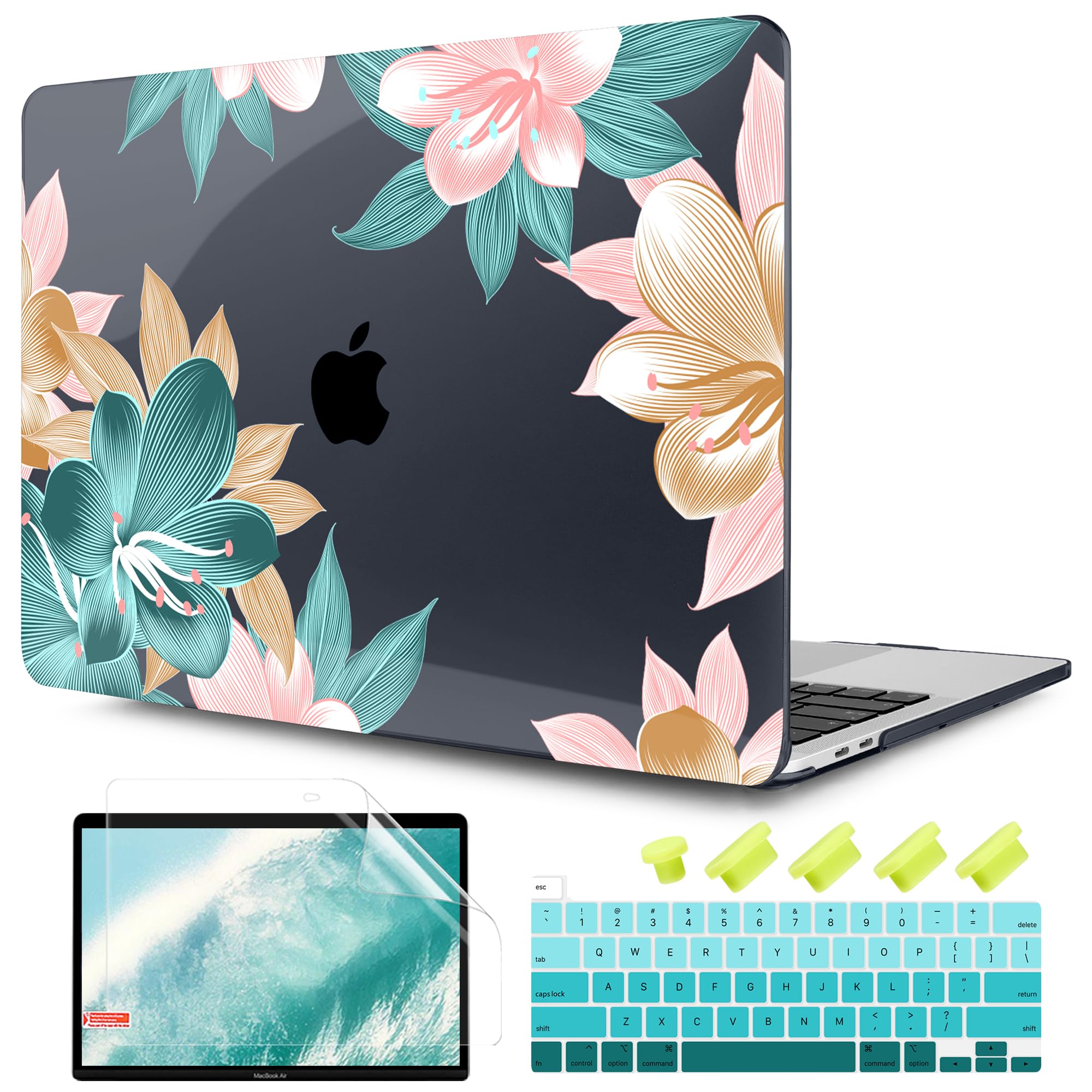 TwoL Hard Plastic Protective Case Cover for MacBook Pro 13 inch (2020-2022 Models A2338 M2/M1 A2289 A2251) with Keyboard Skin & Screen Protector - Clivia Flowers Design | Perfect for Office, School & Travel Use