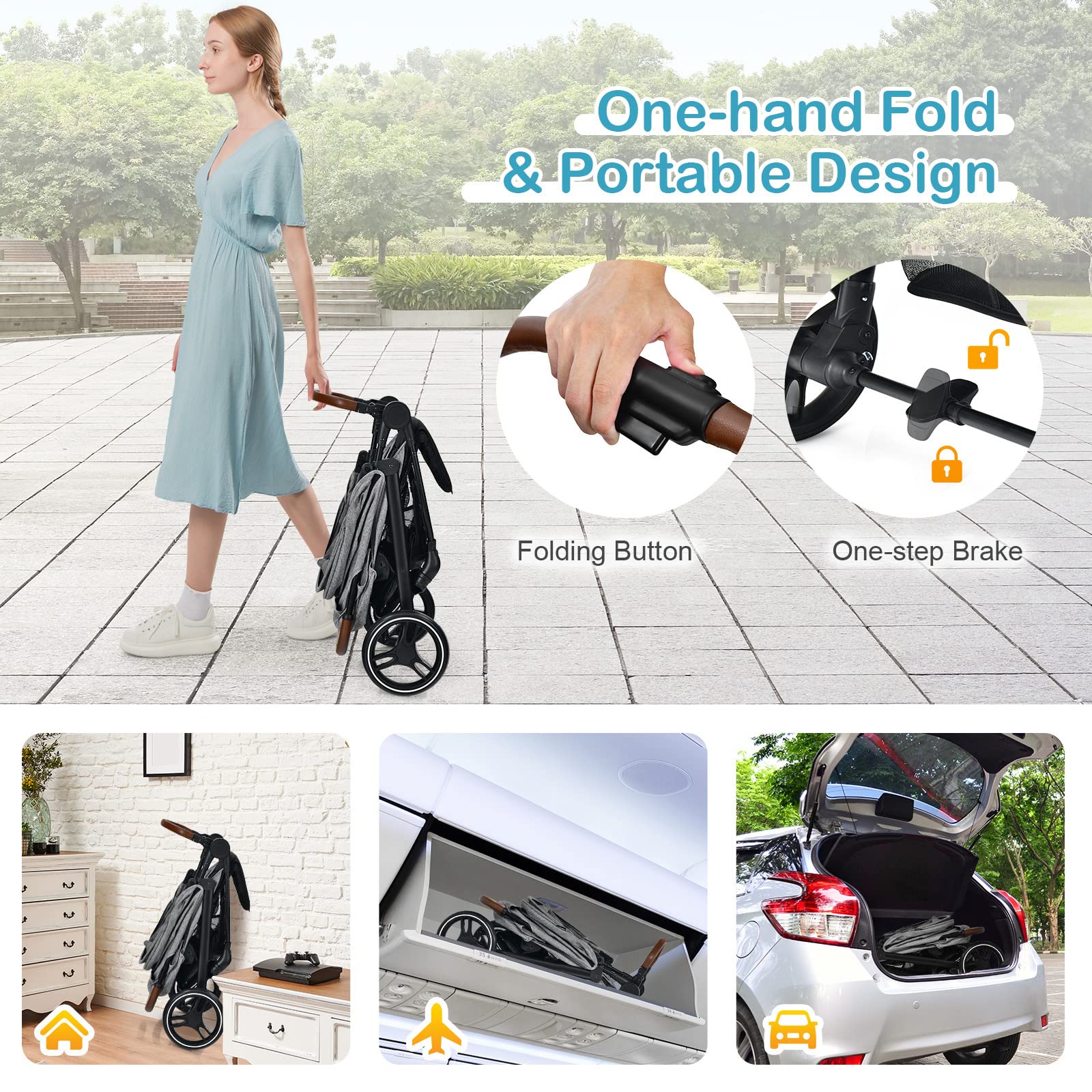 HONEY JOY Baby Stroller - Foldable Lightweight Travel Stroller with Adjustable Canopy & Foot Cover, Suspension Wheels for Smooth Ride, Storage Basket - Newborn to Toddler Pushchair for Boys & Girls (Gray) | Perfect for Shopping, Travel & Daily Walks