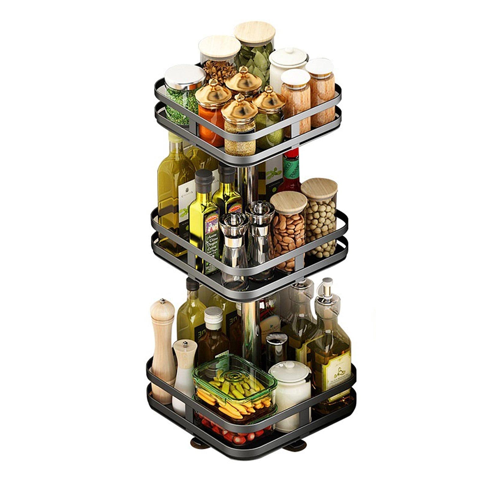 3-Tier Rotating Spice Rack Organizer - 360° Swivel Kitchen Shelf for Seasoning Bottles, Detachable Multifunctional Storage Solution (Color: A) - Perfect for Pantry, Countertop & Small Space Organization