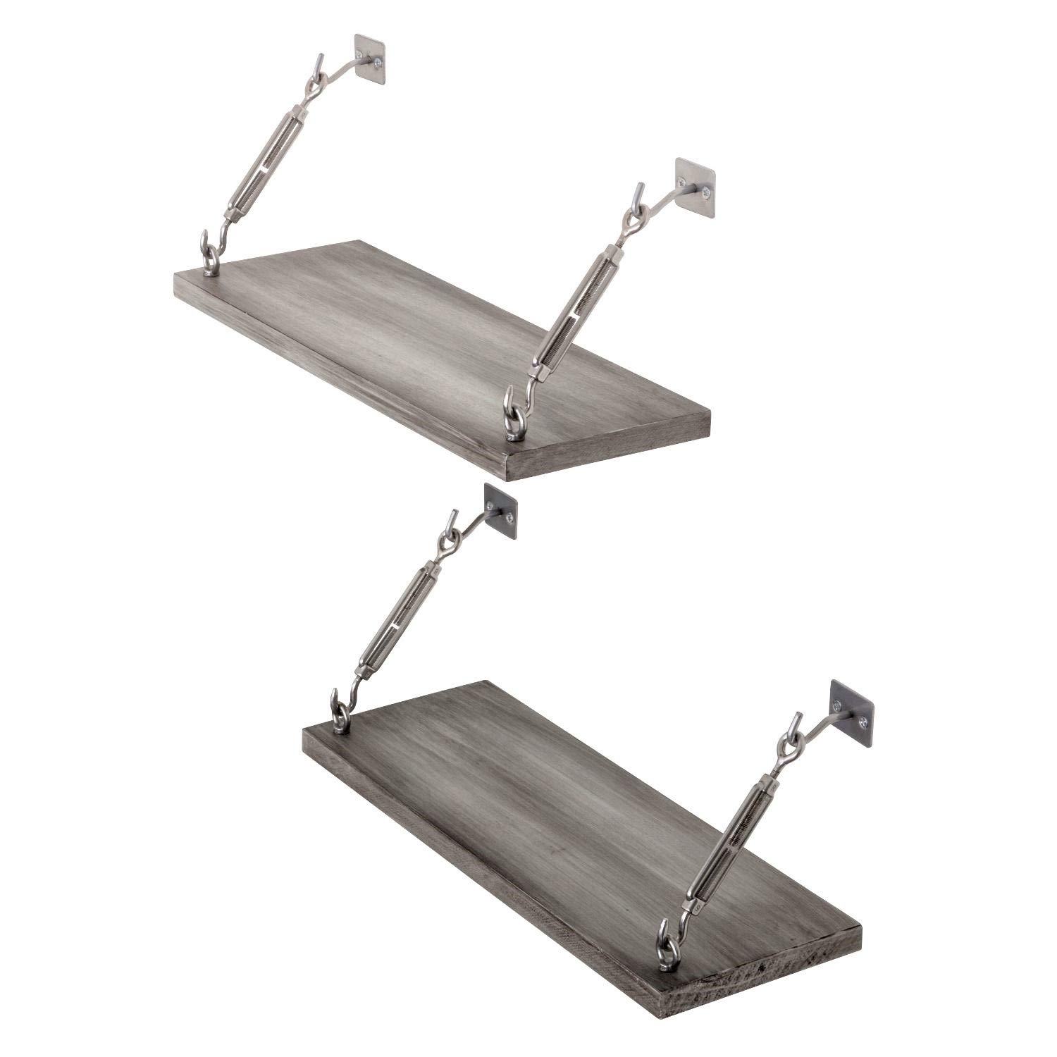 Rustic Grey Floating Shelves Set of 2 - Wall Mounted Wooden Hanging Shelves for Bathroom, Kitchen, Living Room & Bedroom Storage with Industrial Hardware | Perfect for Home Decor, Organizing Essentials & Displaying Decorations