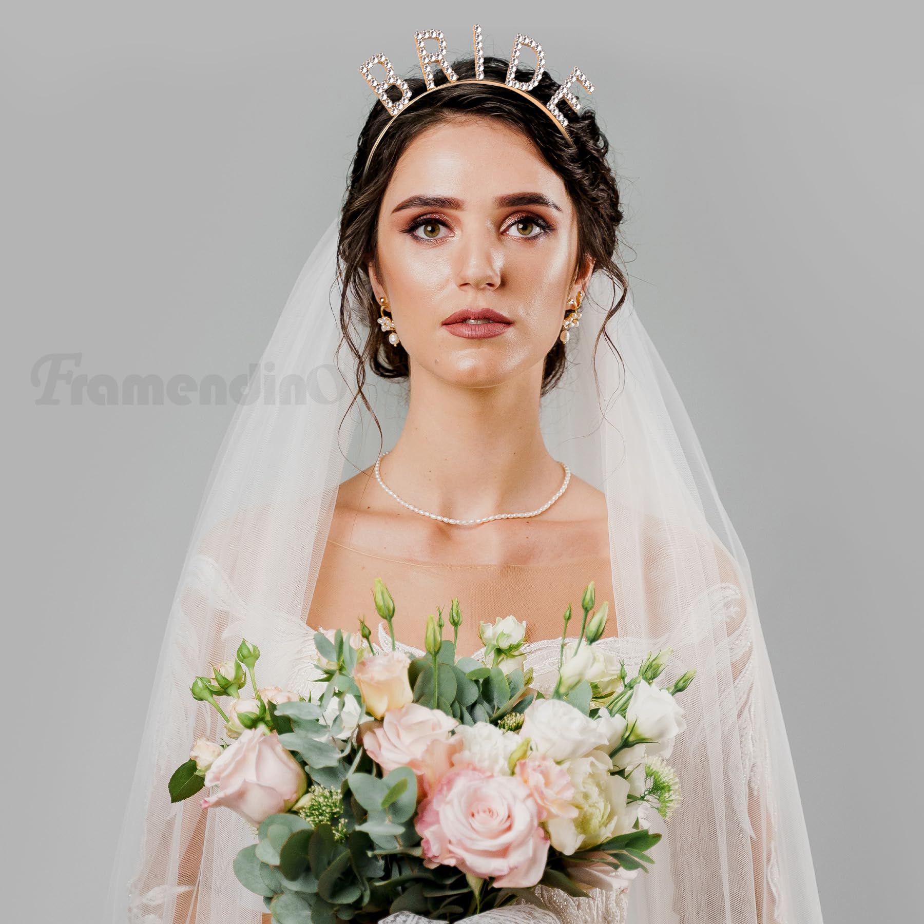Framendino Gold Rhinestone Bridal Headband – Sparkling Crystal Elegant Wedding Crown for Bride & Bachelorette Parties | Perfect for Ceremonies, Receptions & Bridal Showers