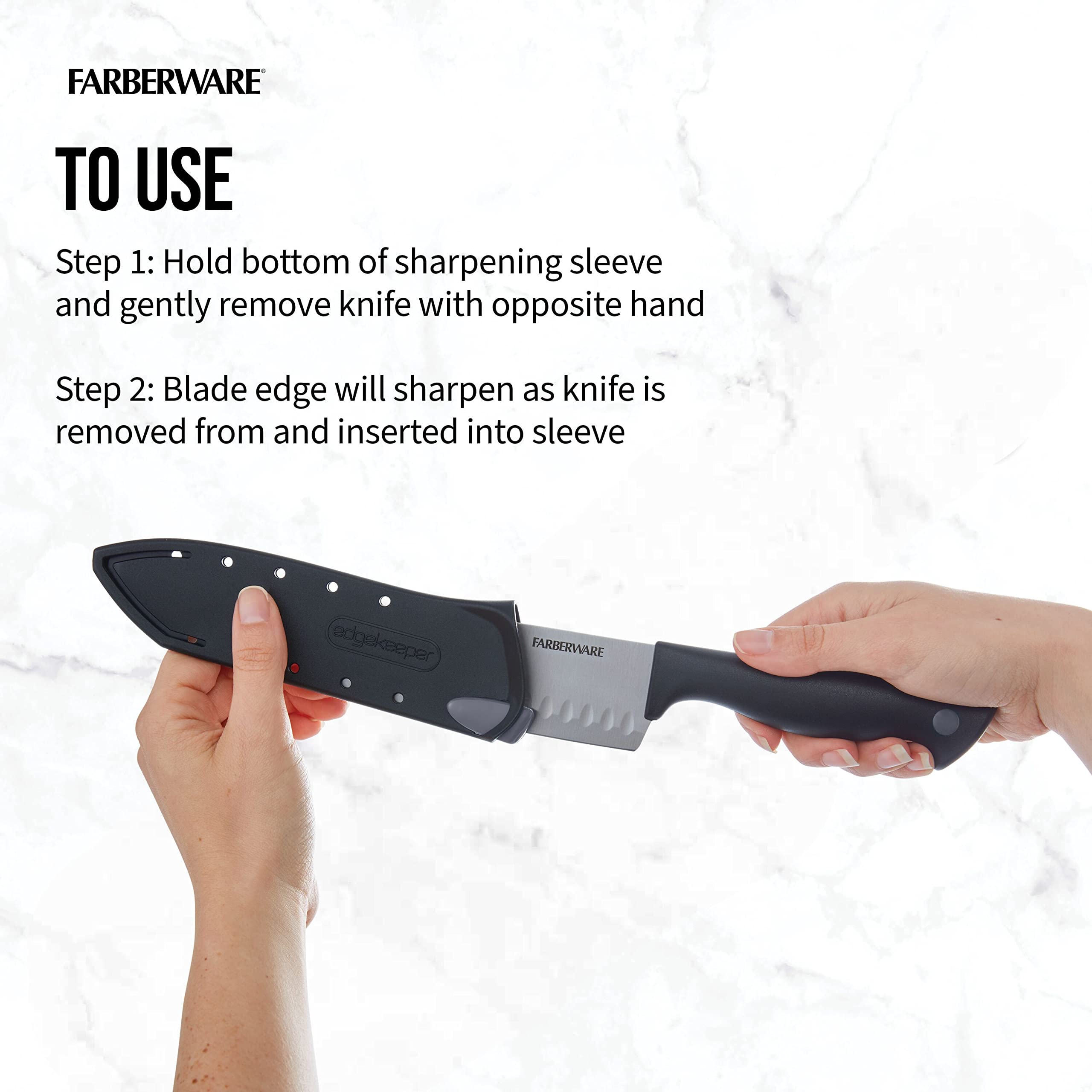 Farberware Edgekeeper 5-Inch Santoku Knife - High Carbon Stainless Steel Kitchen Knife with Self-Sharpening Blade Cover & Ergonomic Handle - Razor Sharp Black Knife for Slicing, Dicing, and Chopping Vegetables, Fruits, and Meat
