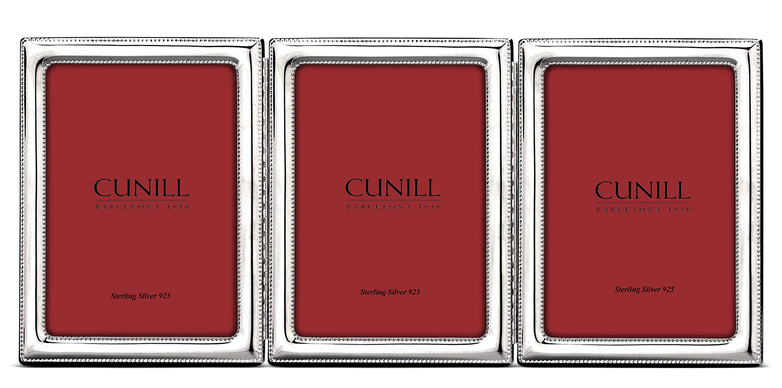 925 Sterling Silver Beaded Triple 5x7 Hinged Picture Frame - Elegant Photo Display for Weddings, Anniversaries & Home Decor | Cunill
