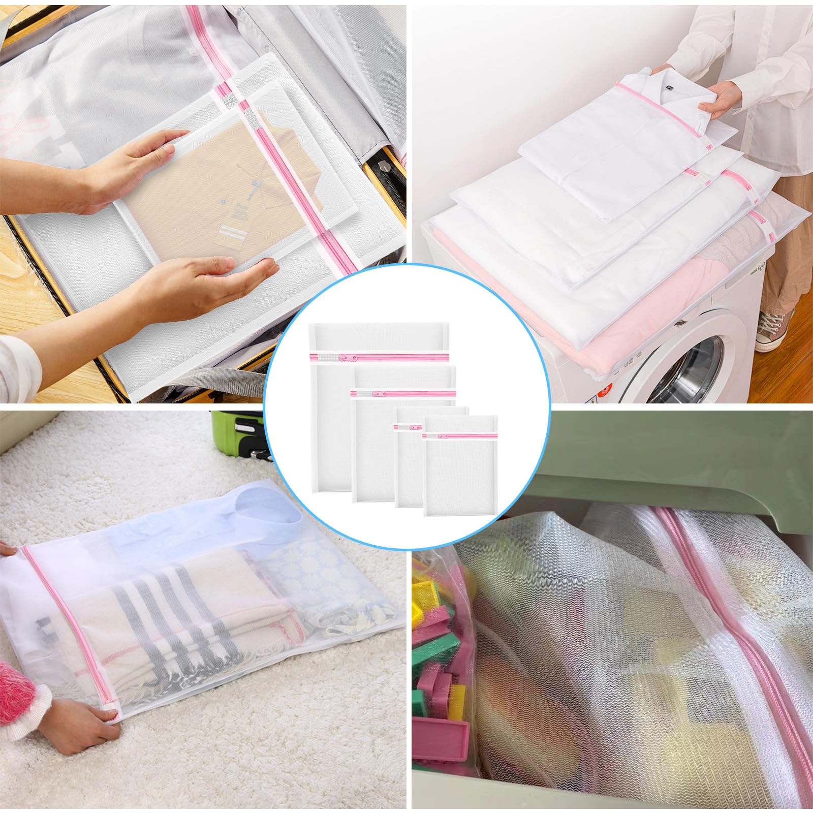 4-Piece Delicate Laundry Bags Set - Fine Mesh Wash Bags for Bras, Underwear & Lingerie Protection - Small, Medium & Large Sizes - Perfect for Travel, Dorm Storage & Baby Toy Organization - Gentle Washing & Storage Solution