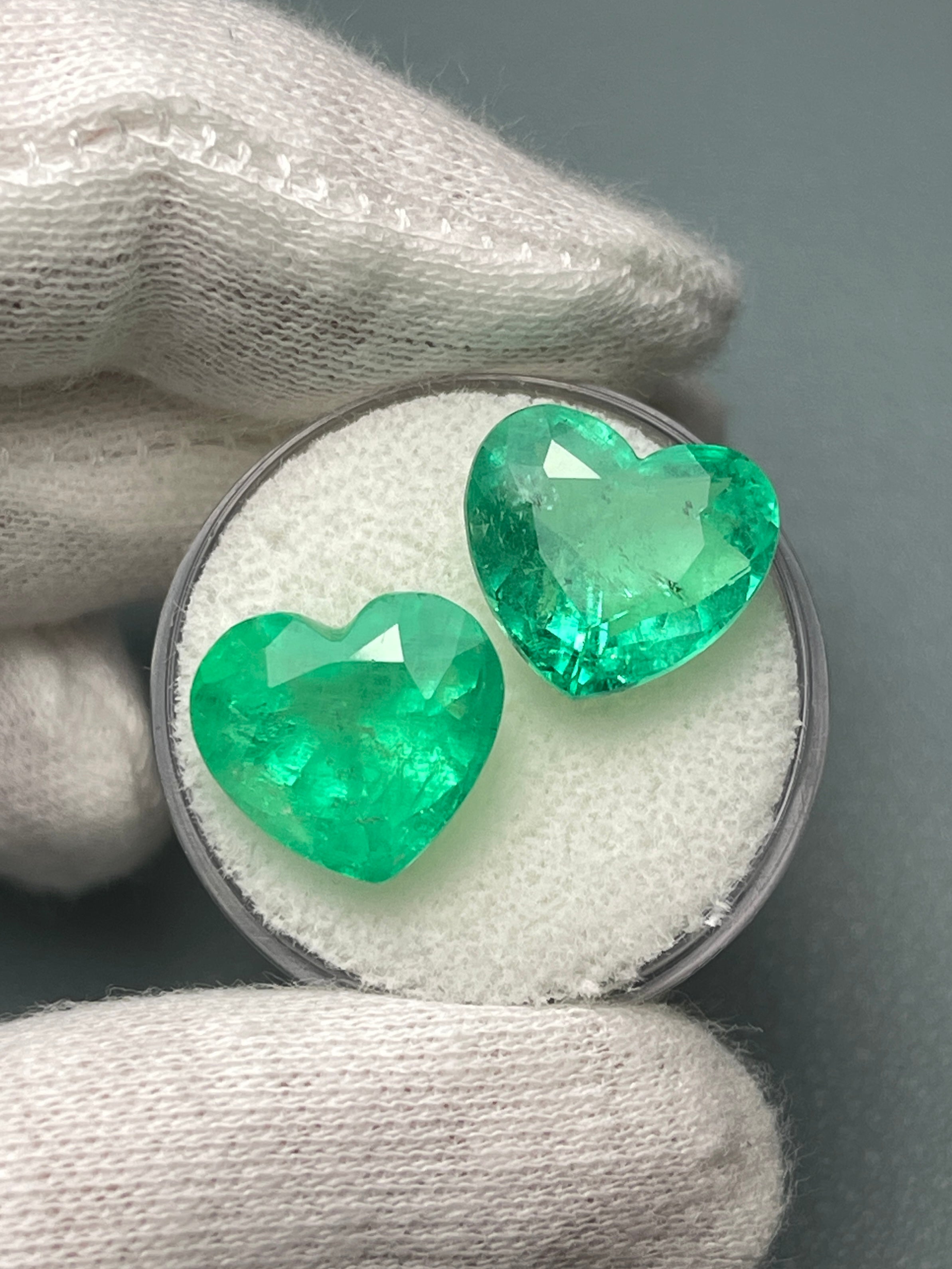 12x13.5mm Large 14.61tcw Matching Emerald Hearts - Natural Colombian Yellowish Green Emeralds for Jewelry Making, Engagement Rings & Luxury Gifts