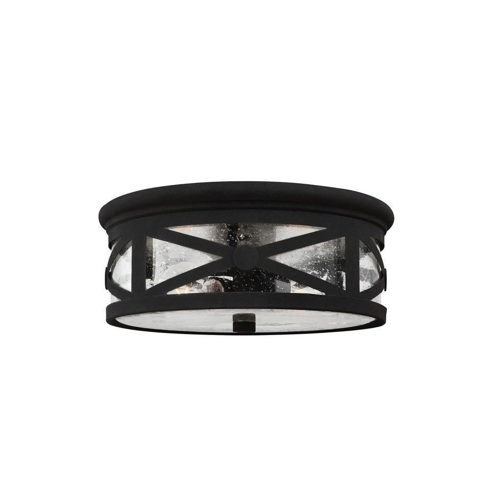 Sea Gull Lighting 7821402-12 Black Outdoor Flush Mount Ceiling Light Fixture - 2 Lights, Weatherproof for Porch, Patio & Garage Use